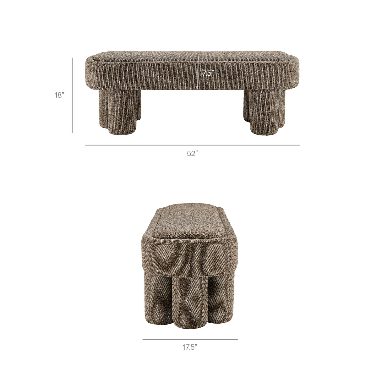 Mossi 52-Inch Oval Boucle Fabric Bench