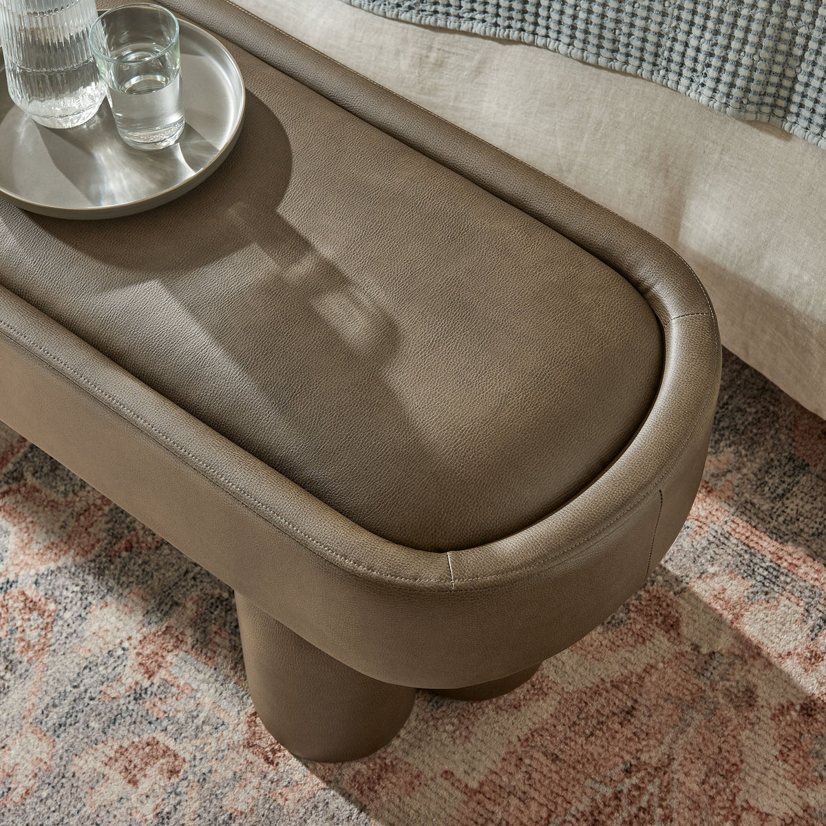 Mossi 52-Inch Oval Vegan Leather Bench