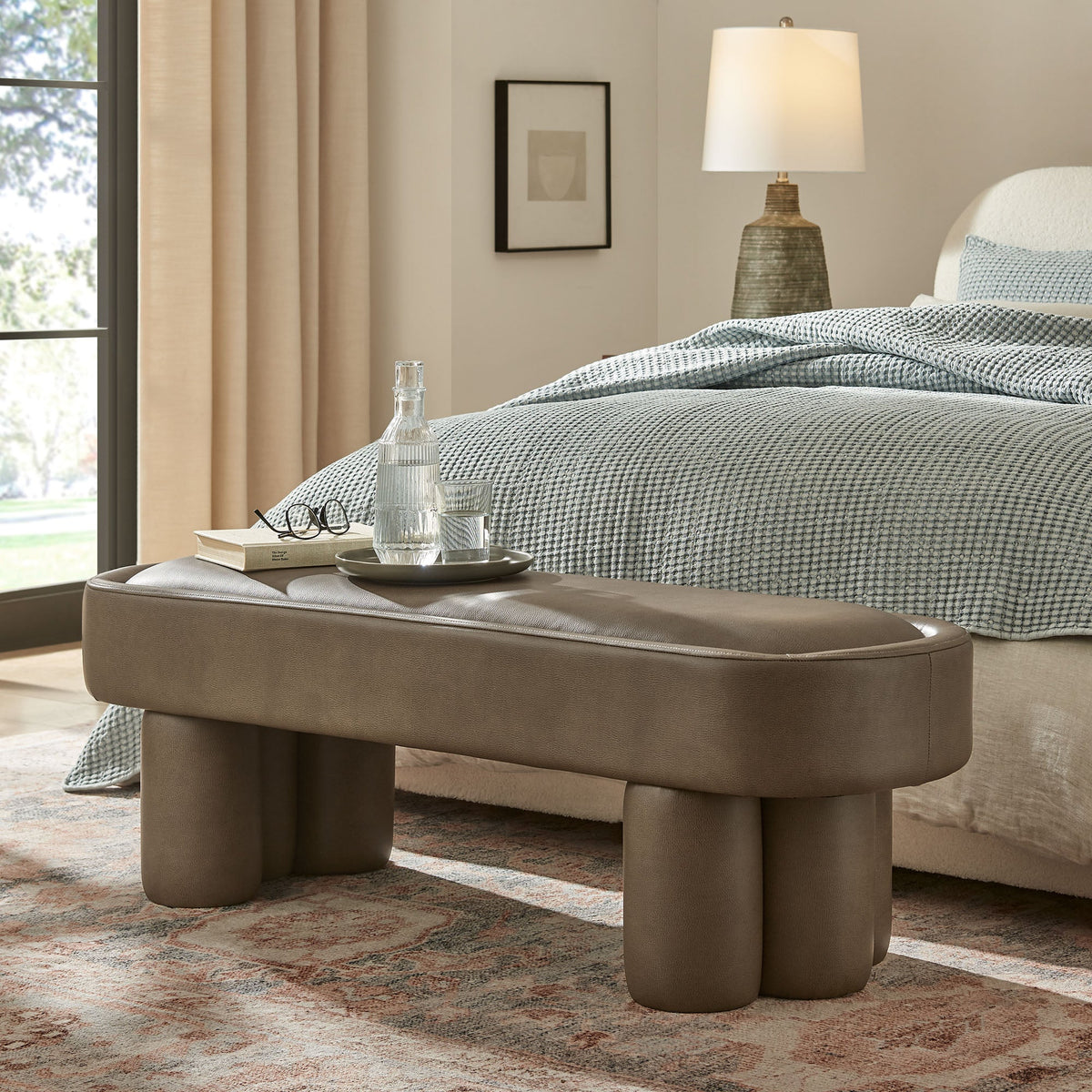 Mossi 52-Inch Oval Vegan Leather Bench