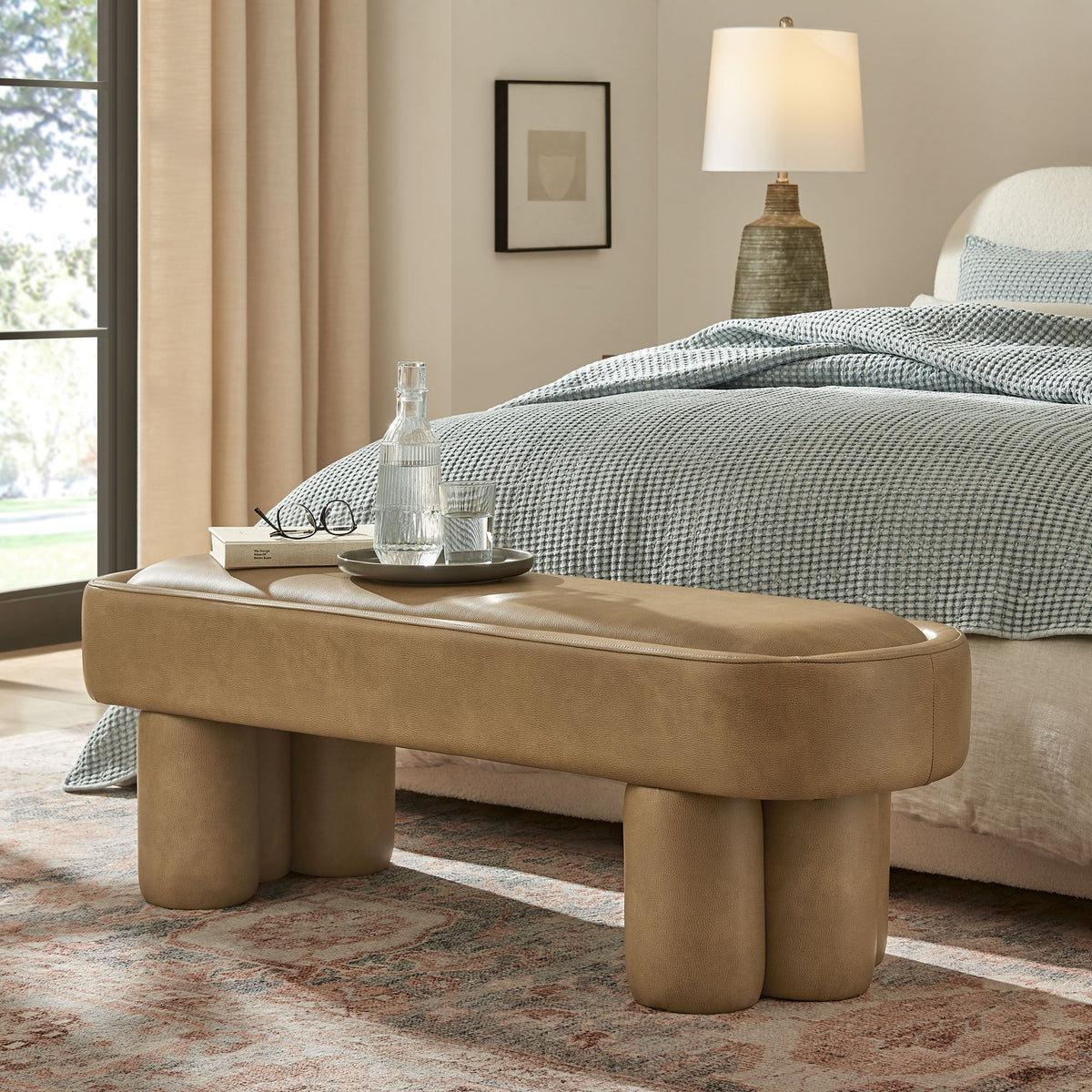 Mossi 52-Inch Oval Vegan Leather Bench