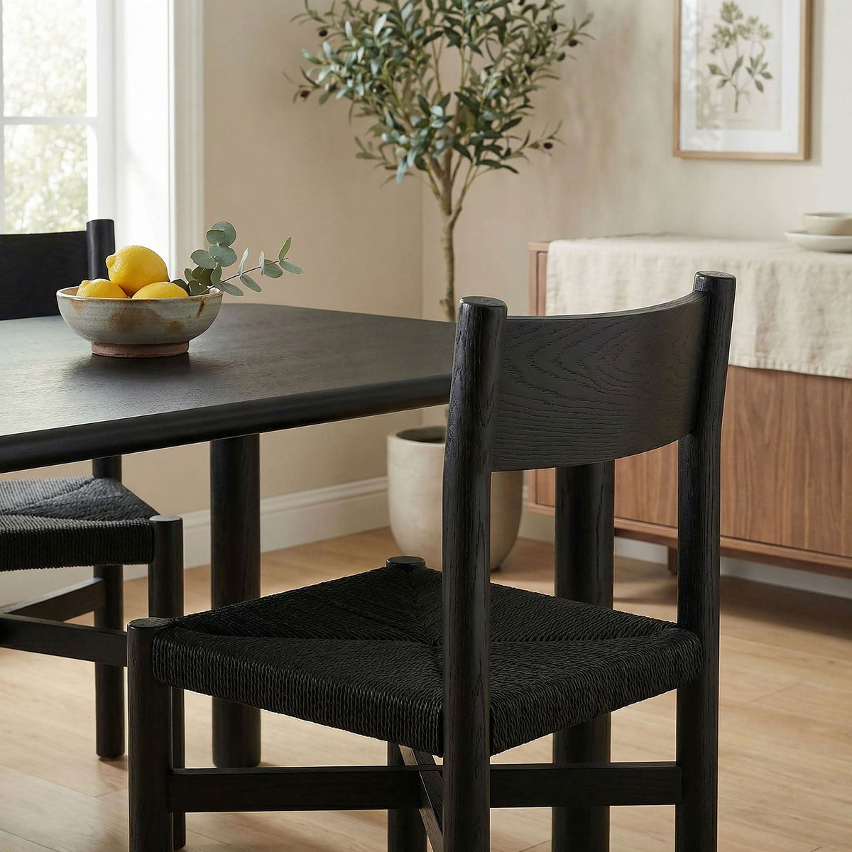 Alvia Oak Wood Dining Side Chair With Woven Seat