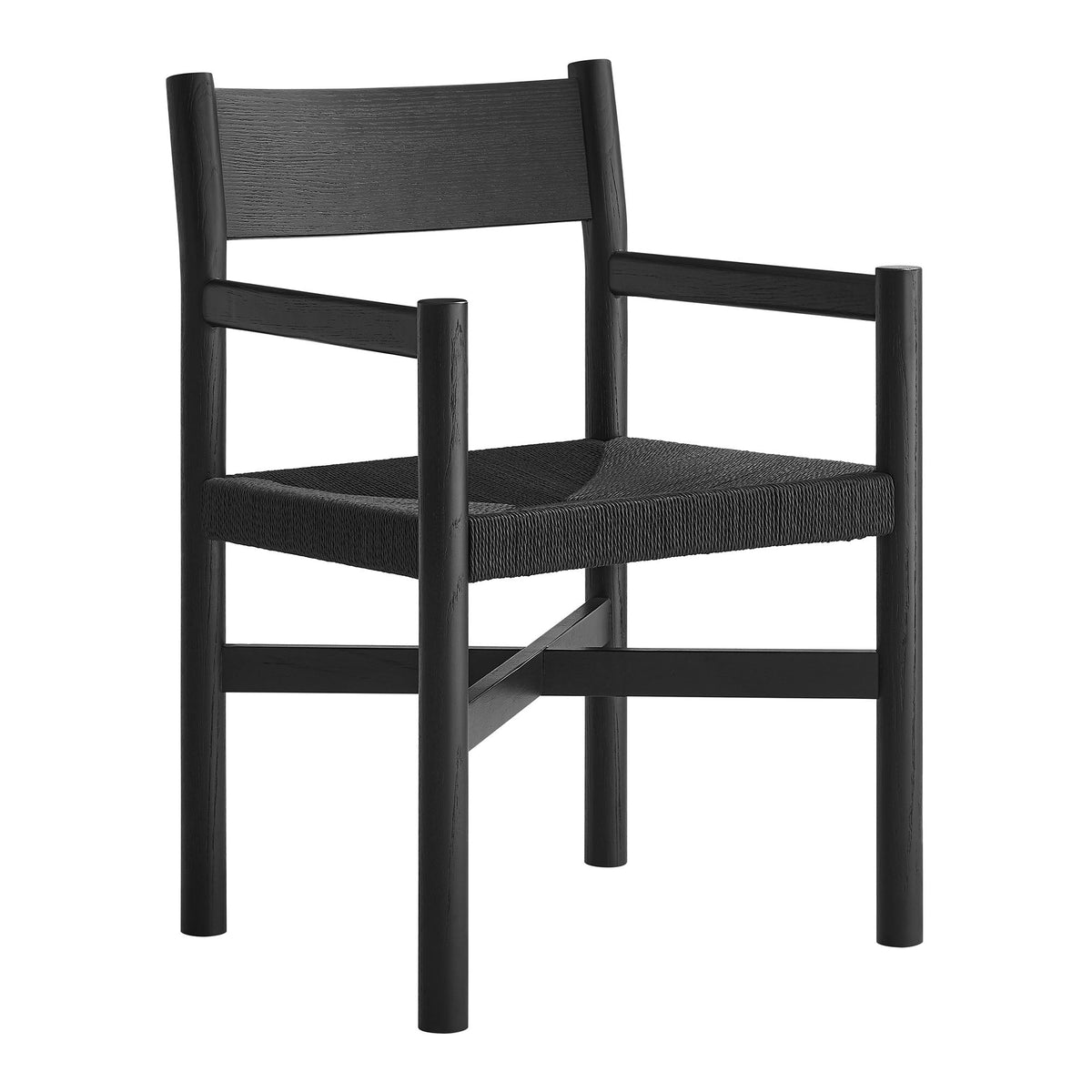 Alvia Oak Wood Dining Armchairs With Woven Seats Set of 2