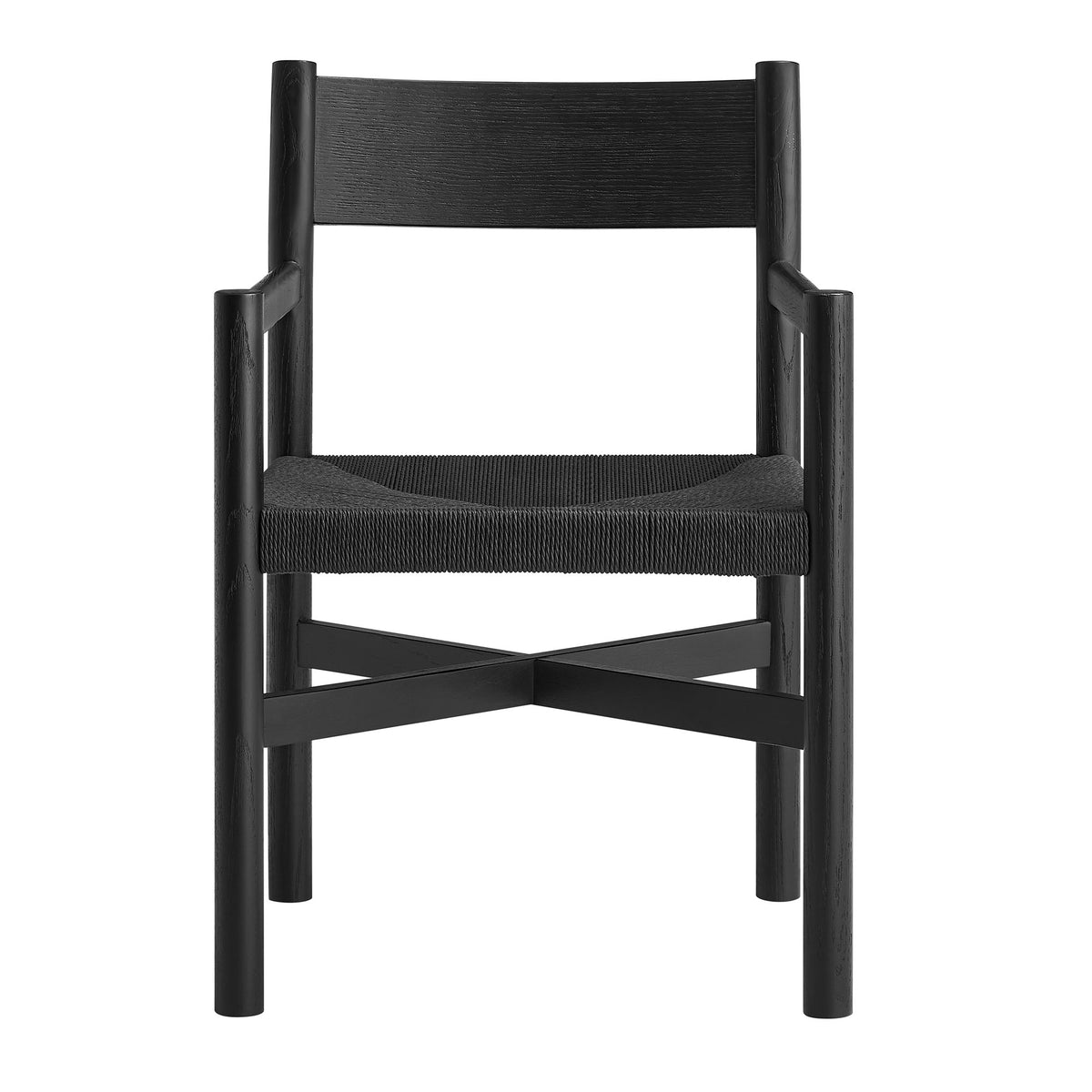 Alvia Oak Wood Dining Armchairs With Woven Seats Set of 2