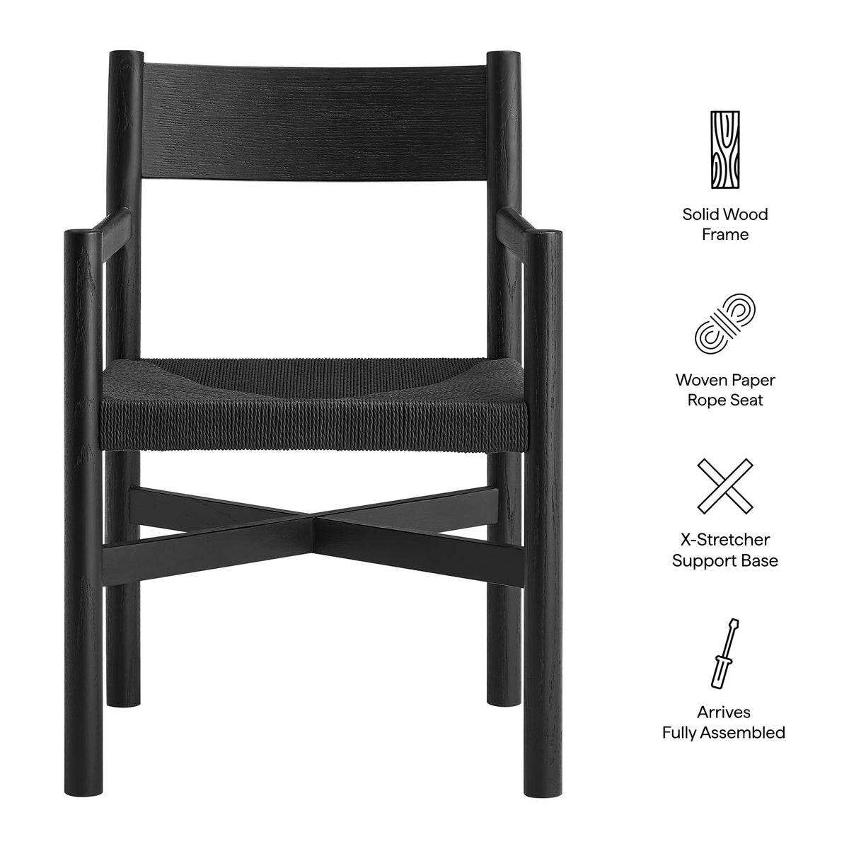 Alvia Oak Wood Dining Armchairs With Woven Seats Set of 2