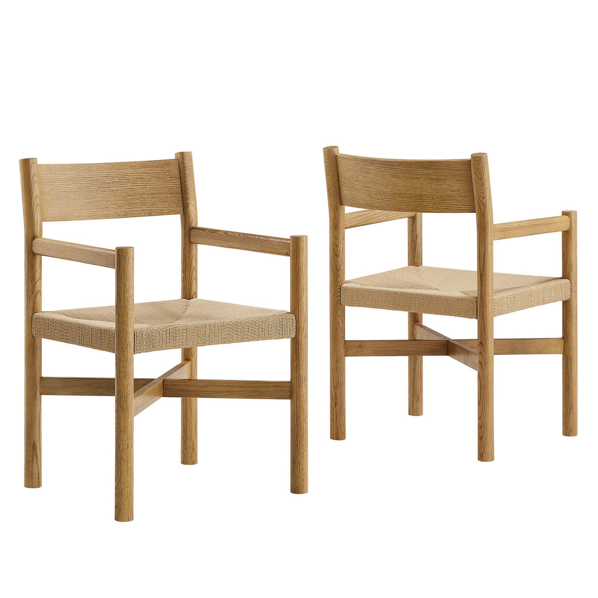 Alvia Oak Wood Dining Armchairs With Woven Seats Set of 2