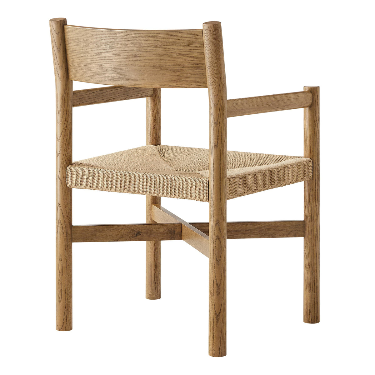 Alvia Oak Wood Dining Armchairs With Woven Seats Set of 2
