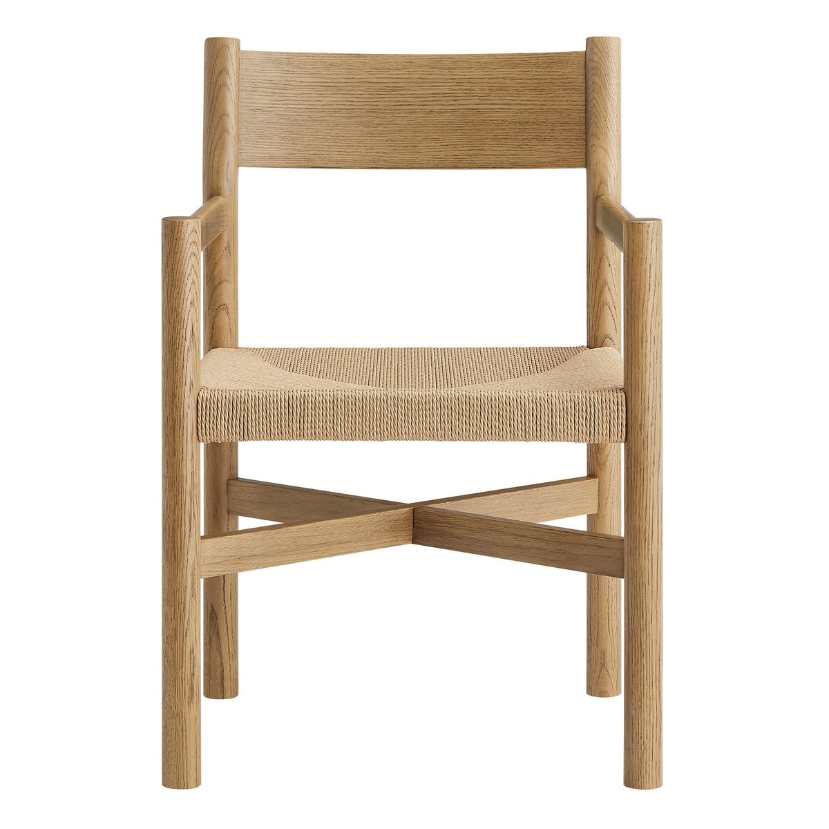 Alvia Oak Wood Dining Armchairs With Woven Seats Set of 2