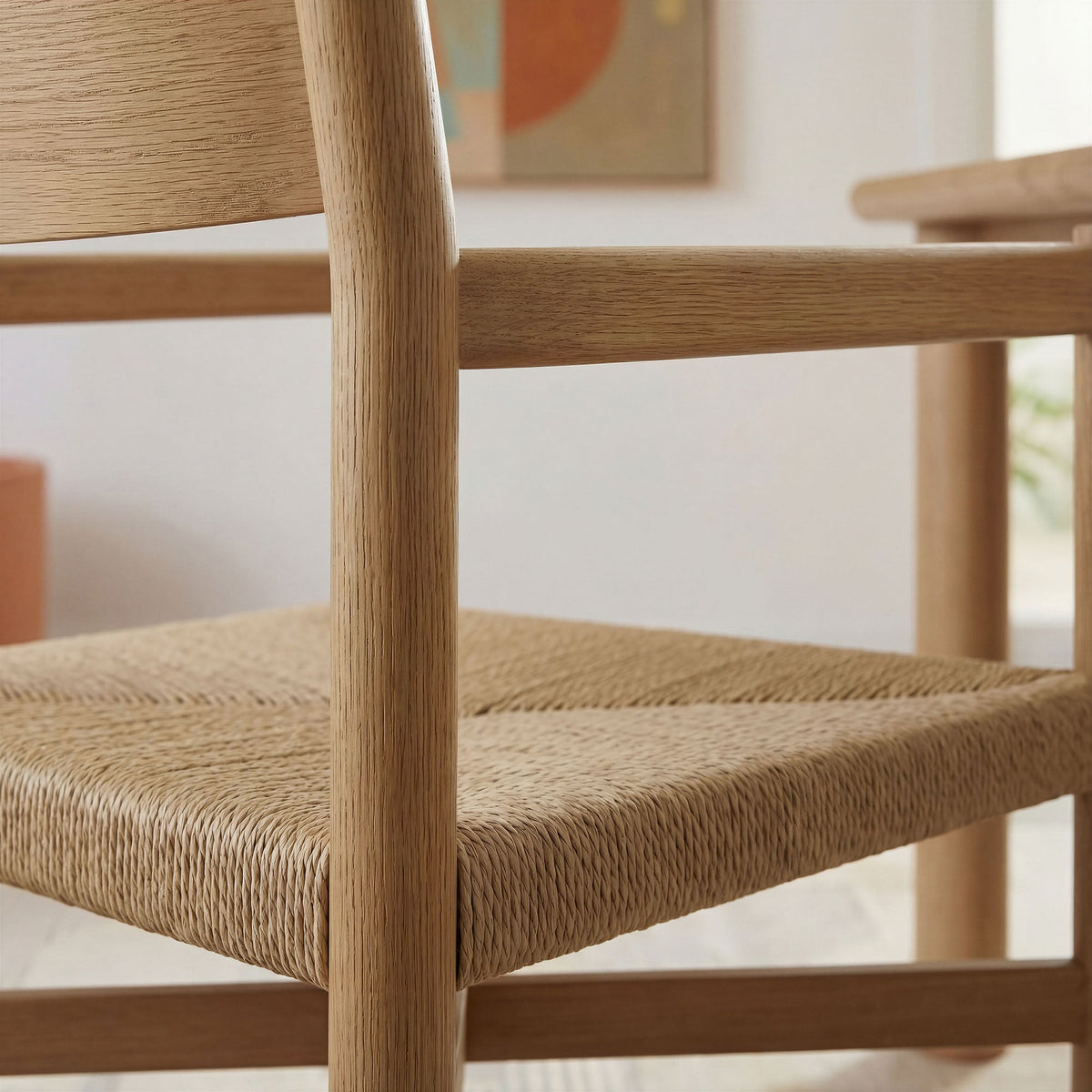 Alvia Oak Wood Dining Armchairs With Woven Seats Set of 2