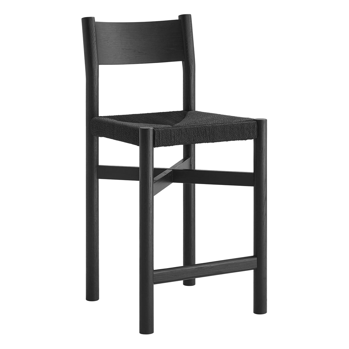 Alvia Oak Wood Counter Stools With Woven Seats Set of 2