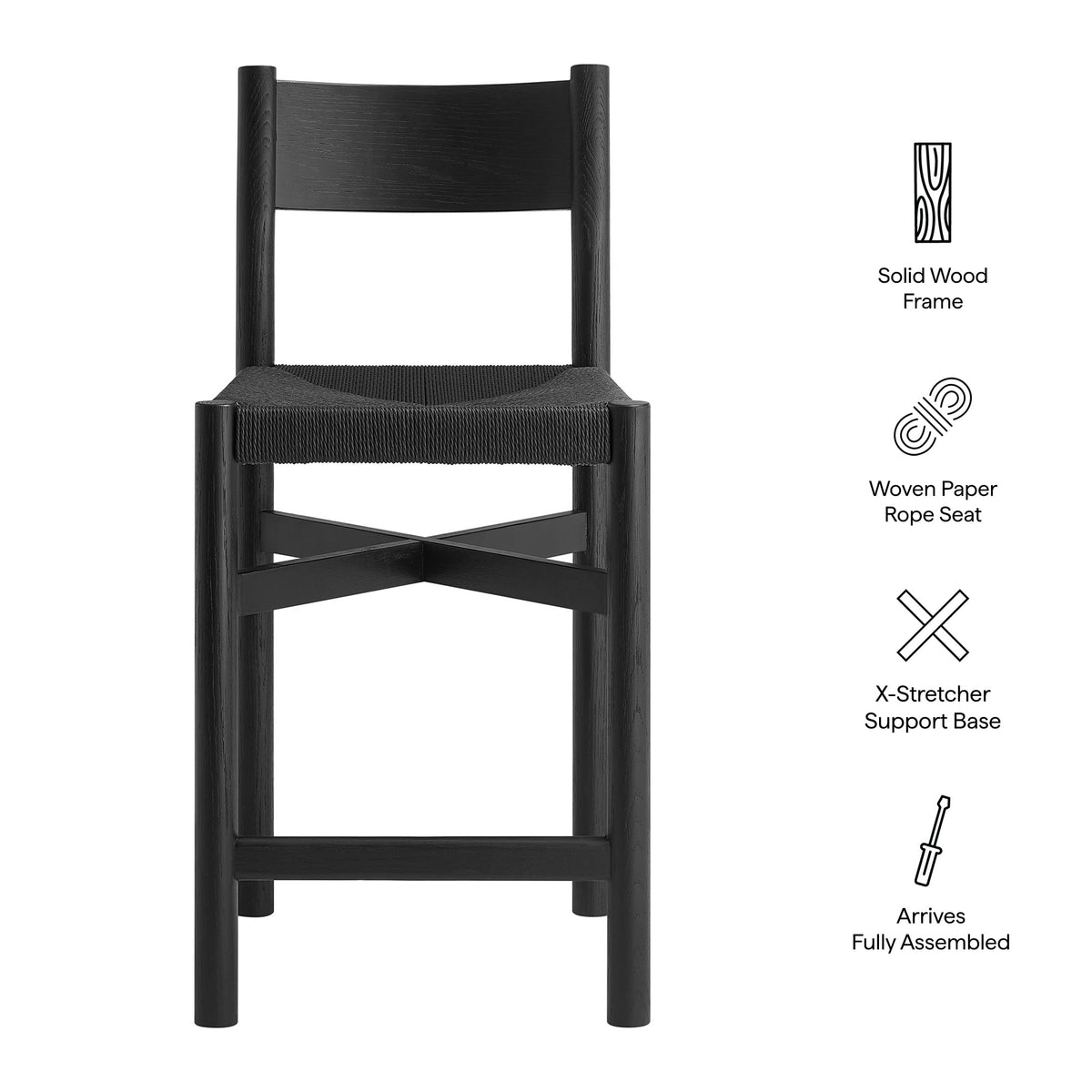 Alvia Oak Wood Counter Stools With Woven Seats Set of 2