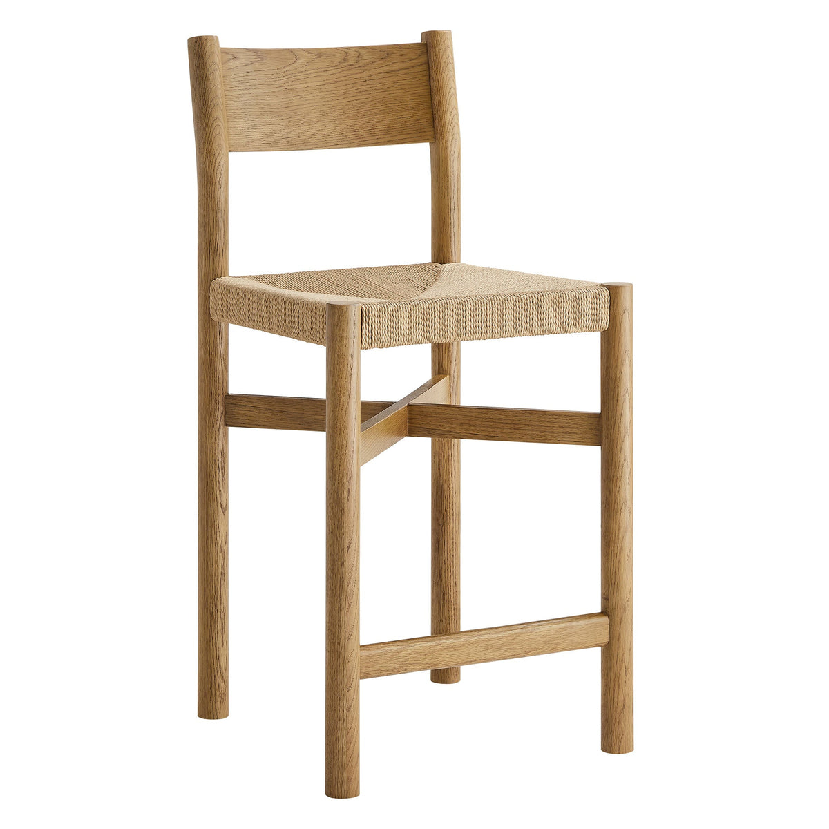 Alvia Oak Wood Counter Stools With Woven Seats Set of 2