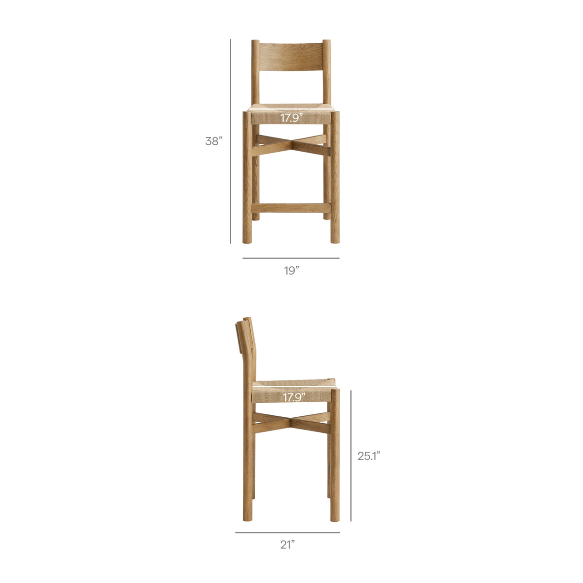 Alvia Oak Wood Counter Stools With Woven Seats Set of 2