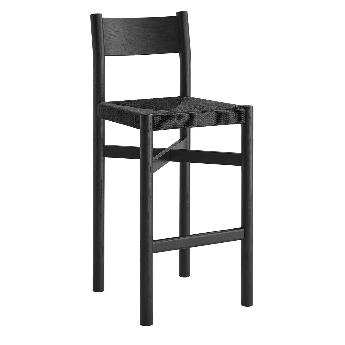 Alvia Oak Wood Bar Stools With Woven Seats Set of 2