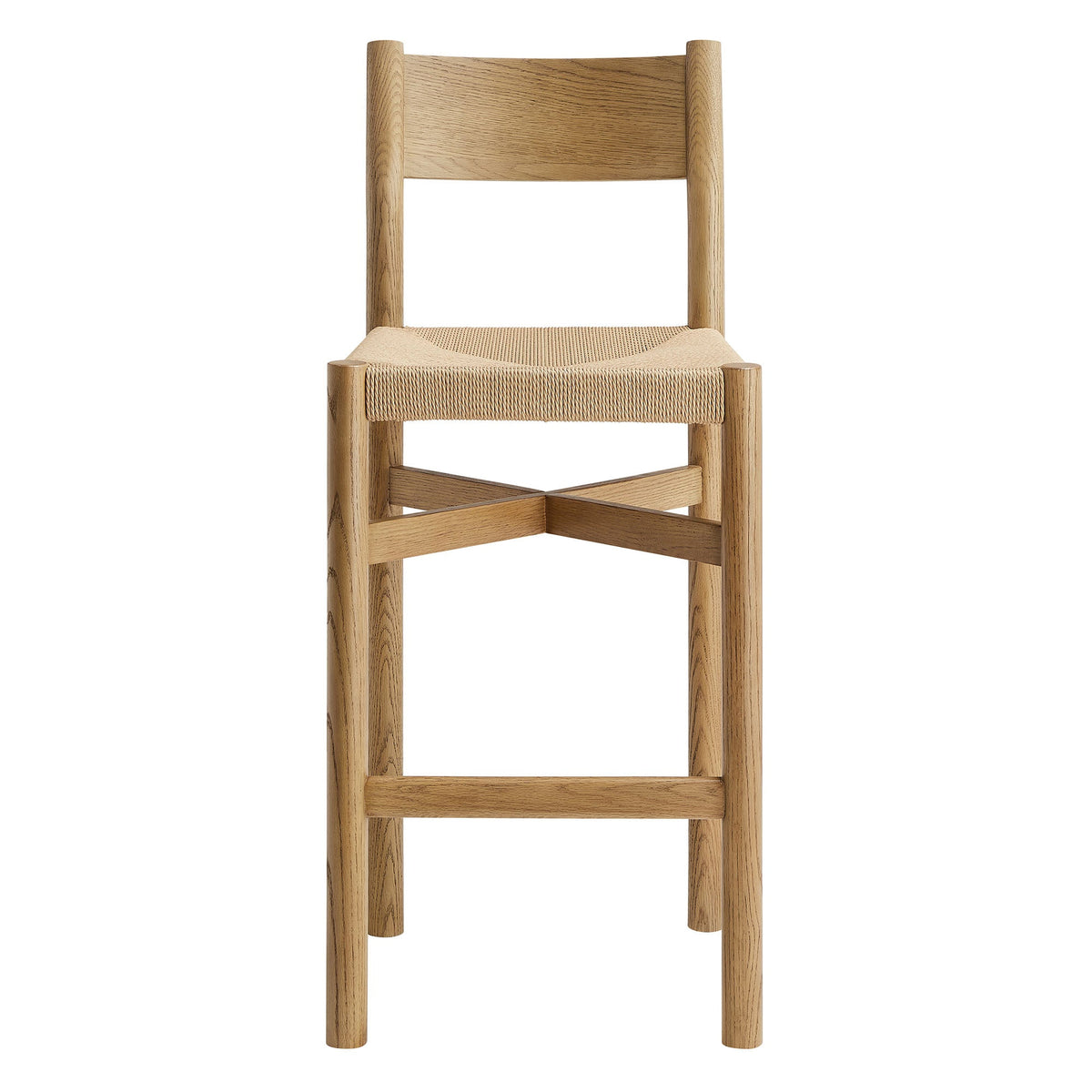 Alvia Oak Wood Bar Stools With Woven Seats Set of 2
