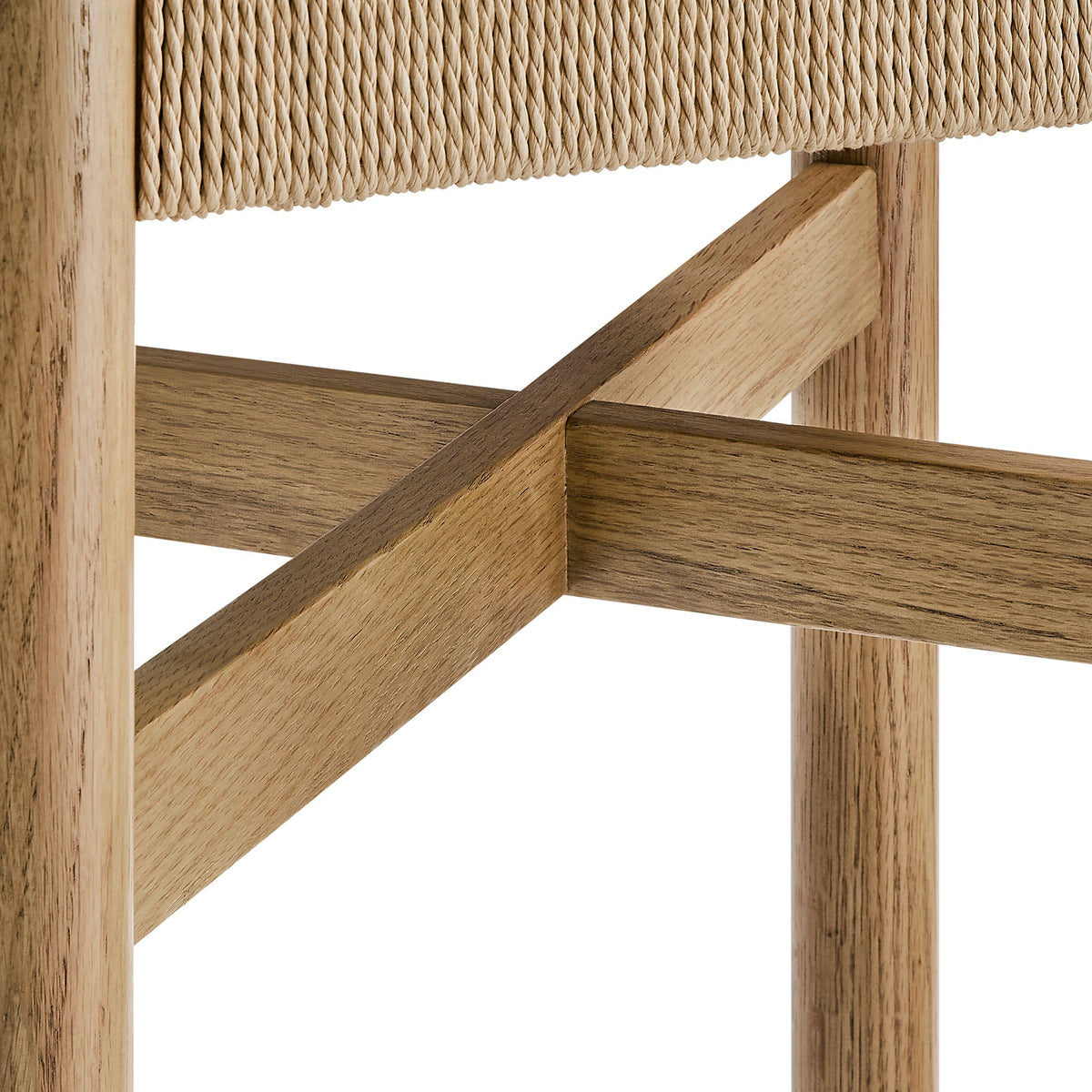 Alvia Oak Wood Bar Stools With Woven Seats Set of 2