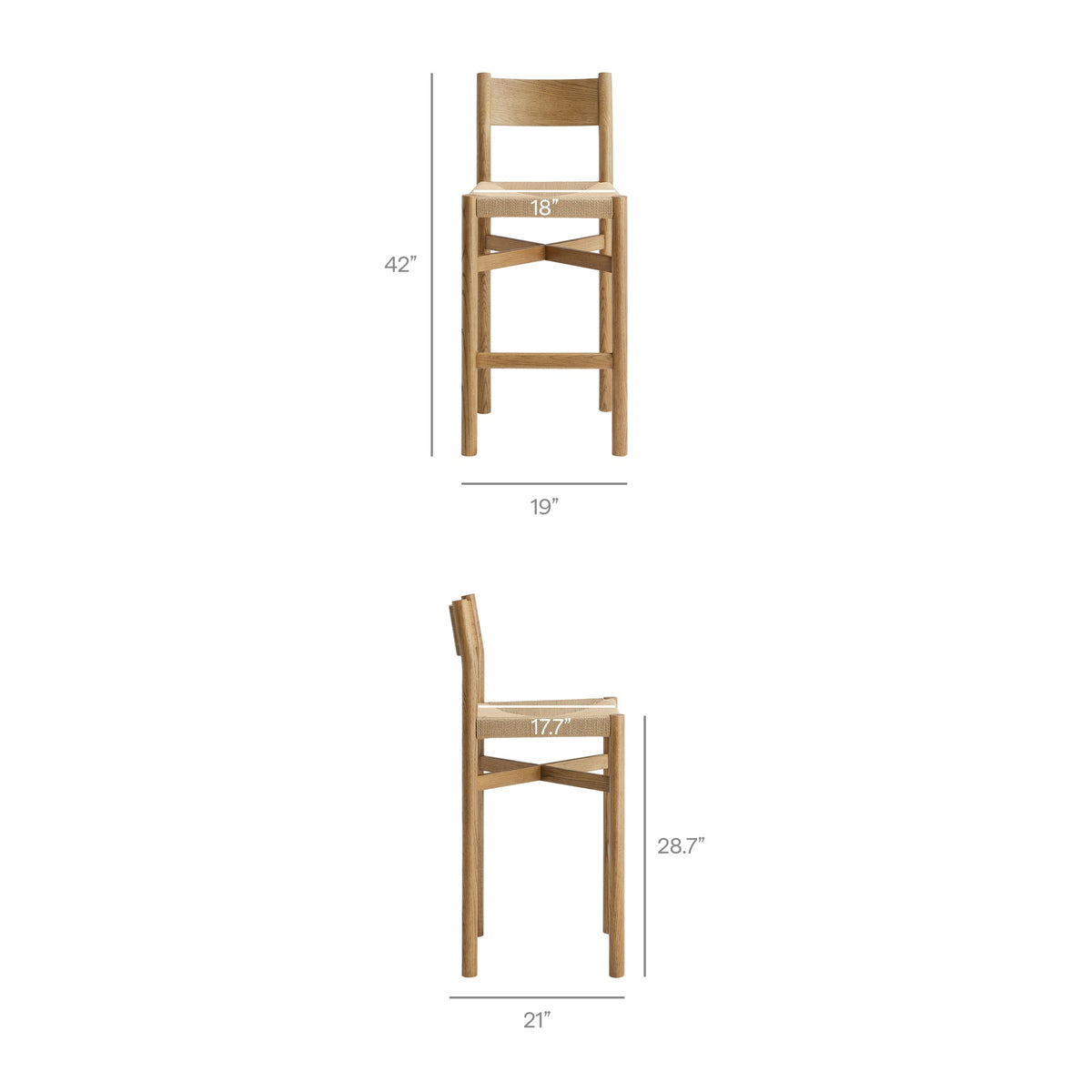 Alvia Oak Wood Bar Stools With Woven Seats Set of 2
