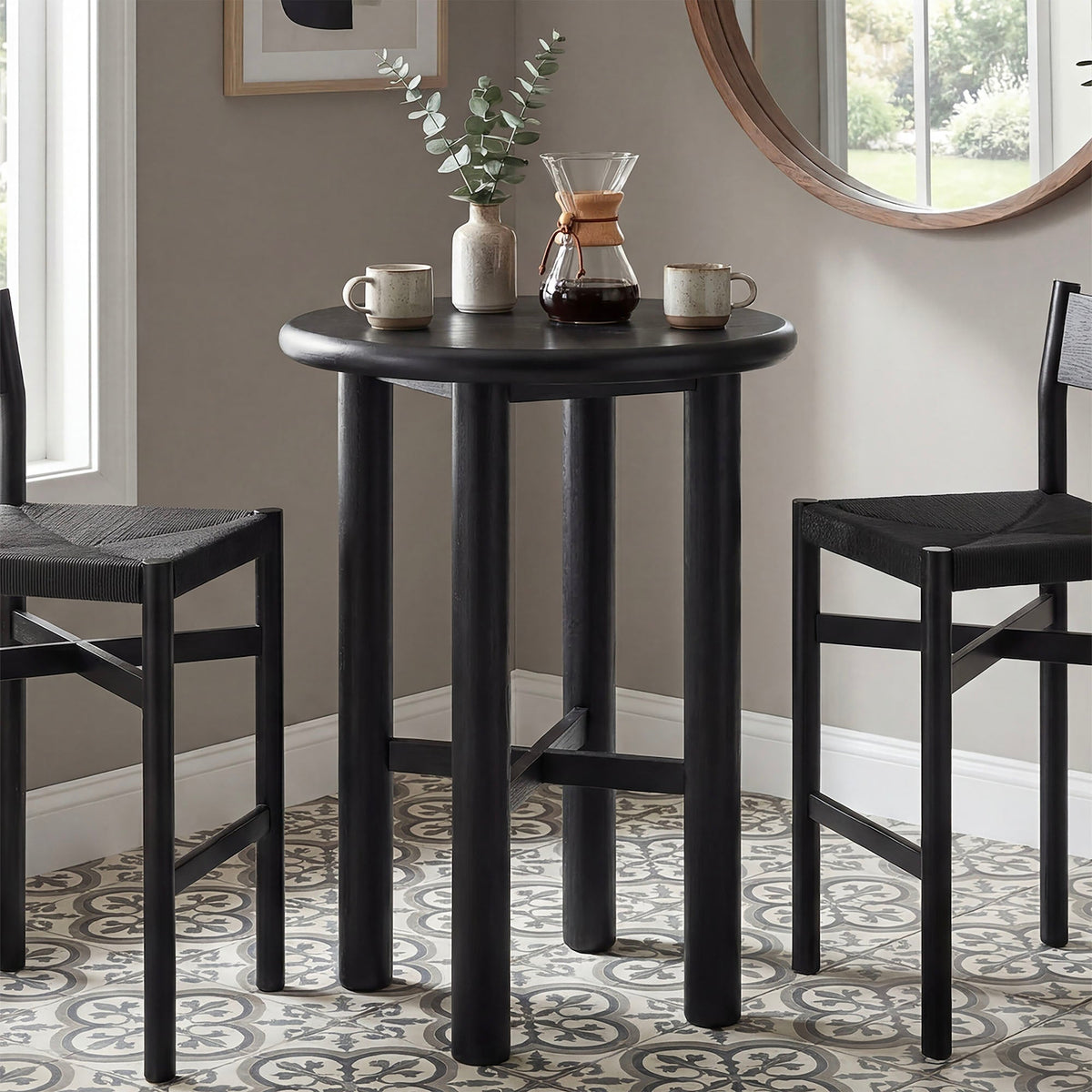 Alvia Round 30" Oak Wood Bar Table
