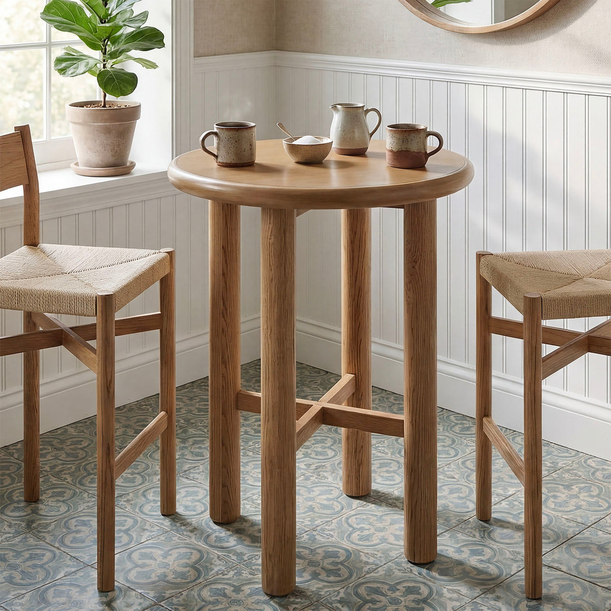 Alvia Round 30" Oak Wood Bar Table