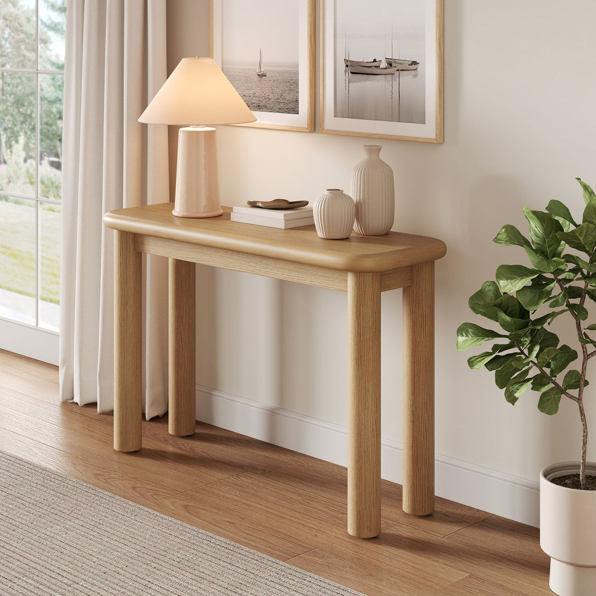 Alvia Oak Wood Console Table