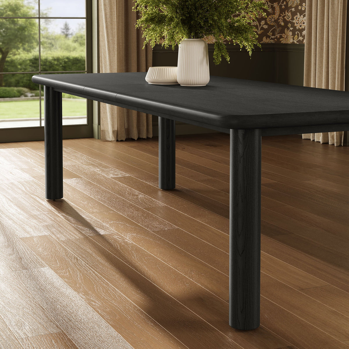 Alvia 86"–105" Extendable Rectangular Oak Wood Dining Table