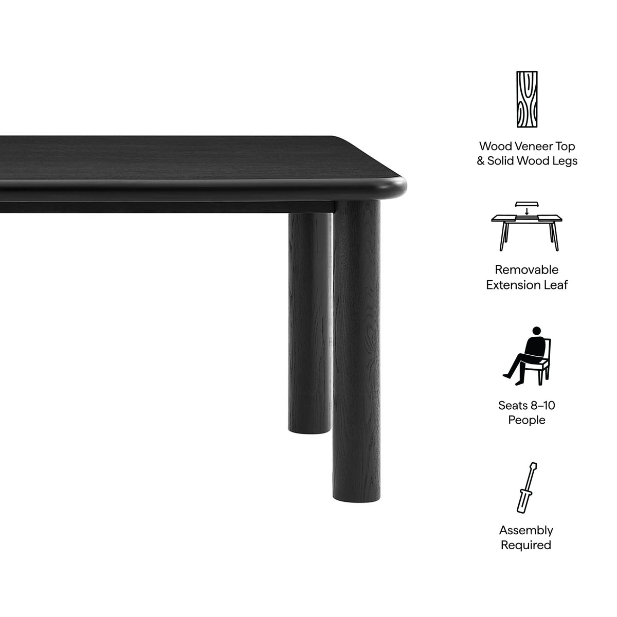 Alvia 86"–105" Extendable Rectangular Oak Wood Dining Table