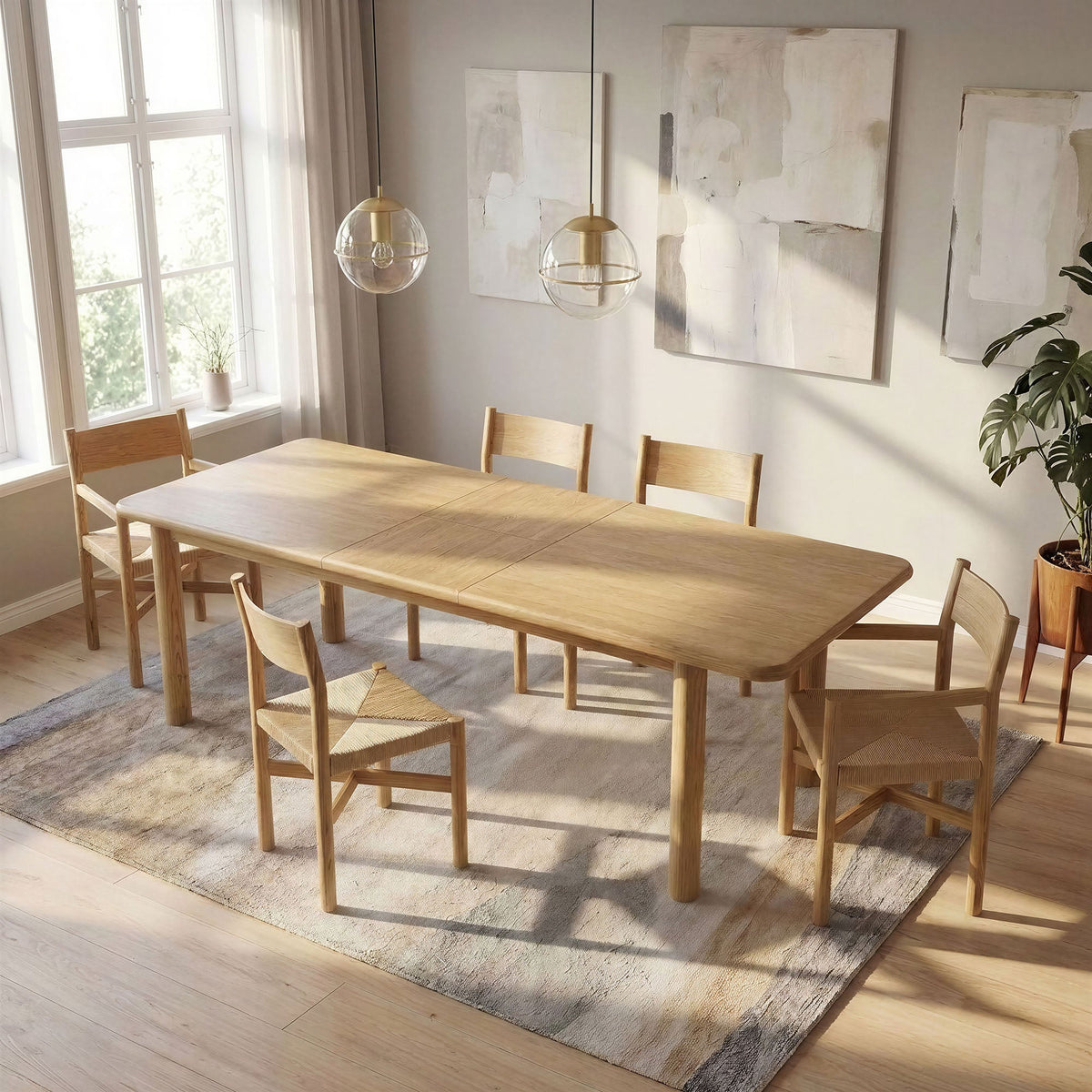 Alvia 86"–105" Extendable Rectangular Oak Wood Dining Table