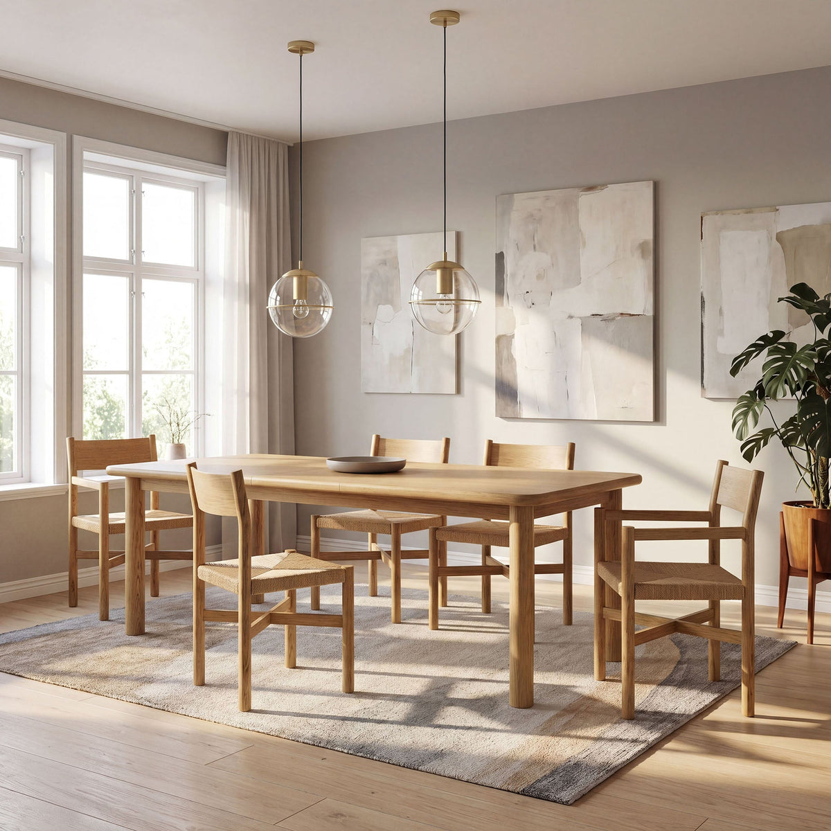 Alvia 86"–105" Extendable Rectangular Oak Wood Dining Table