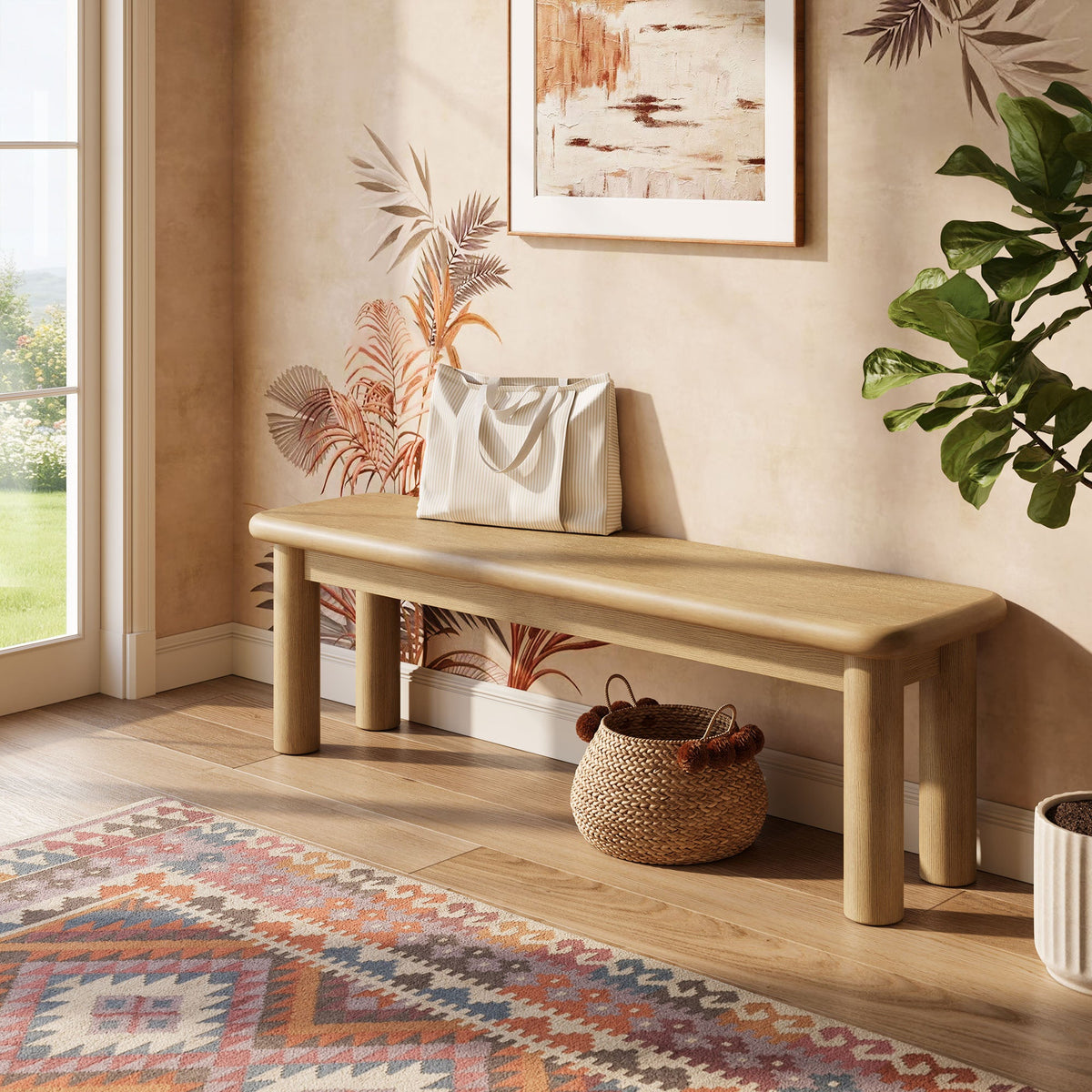 Alvia 58" Oak Wood Bench