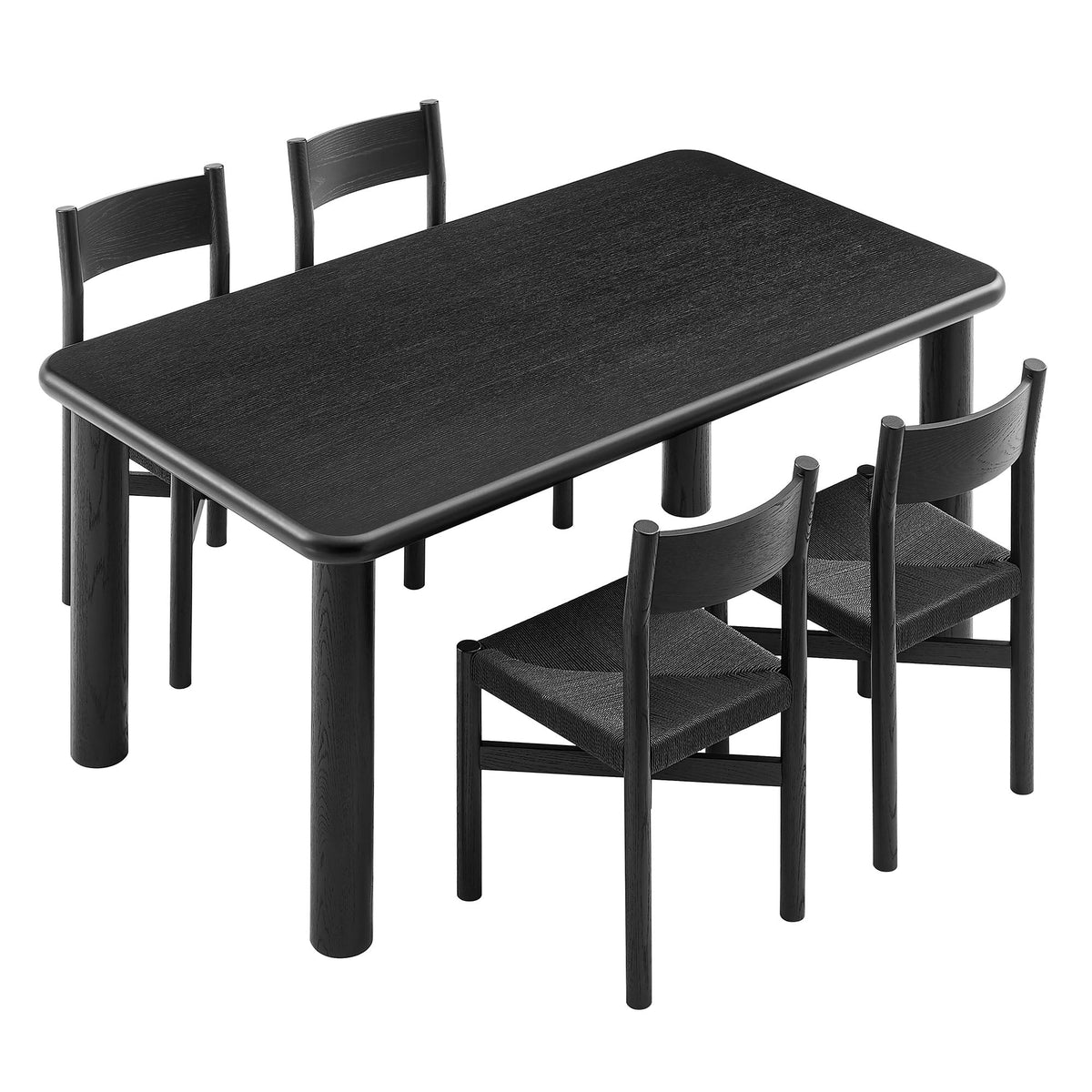 Alvia 5-Piece Oak Wood Dining Table and Chairs Set