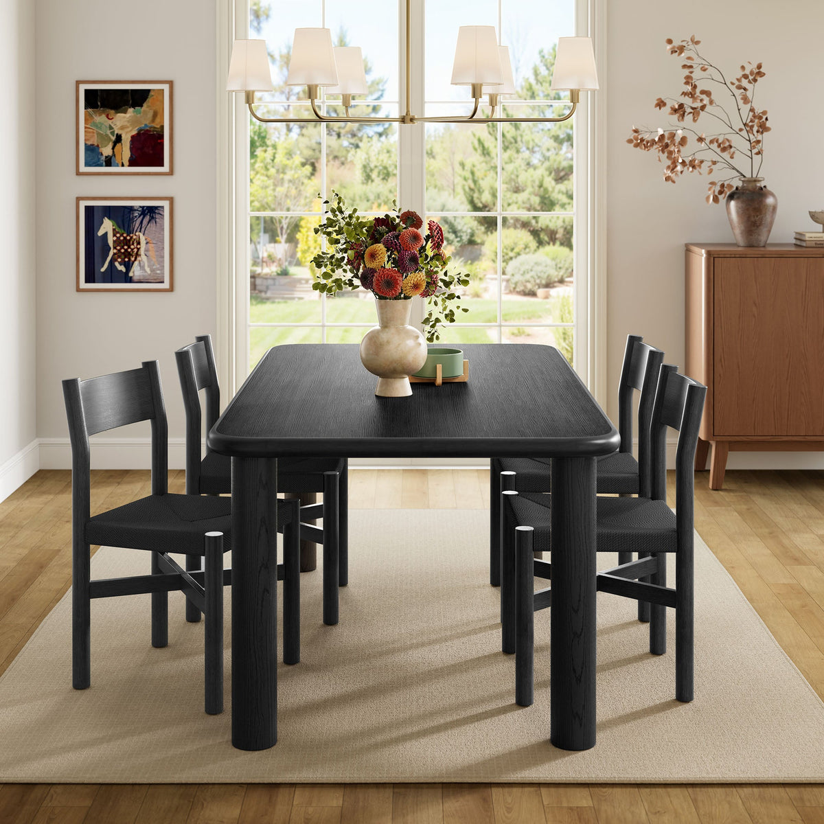 Alvia 5-Piece Oak Wood Dining Table and Chairs Set