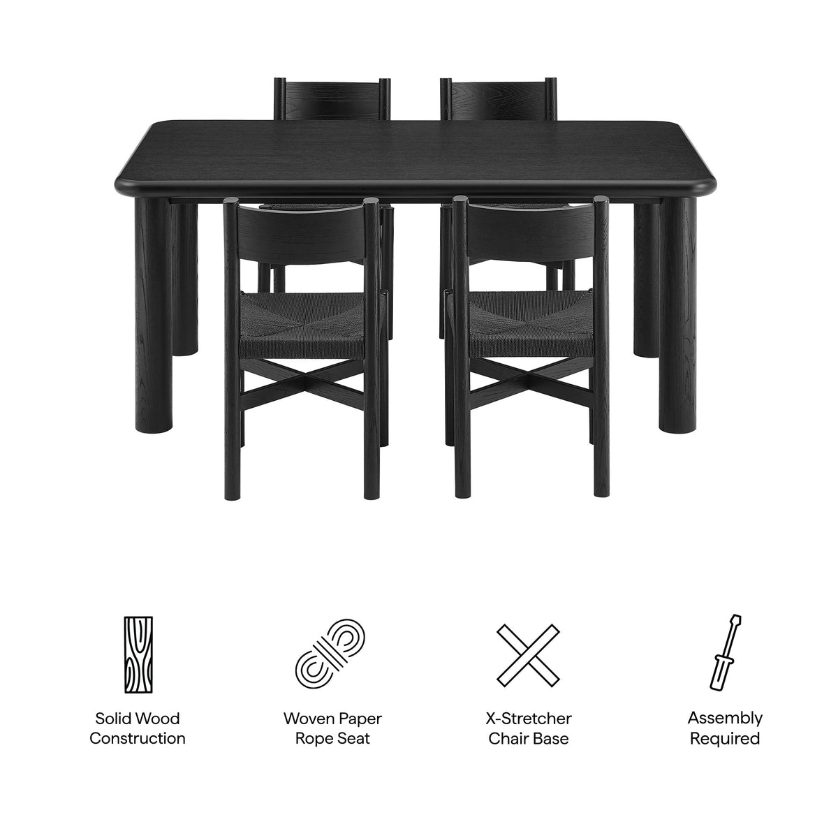 Alvia 5-Piece Oak Wood Dining Table and Chairs Set