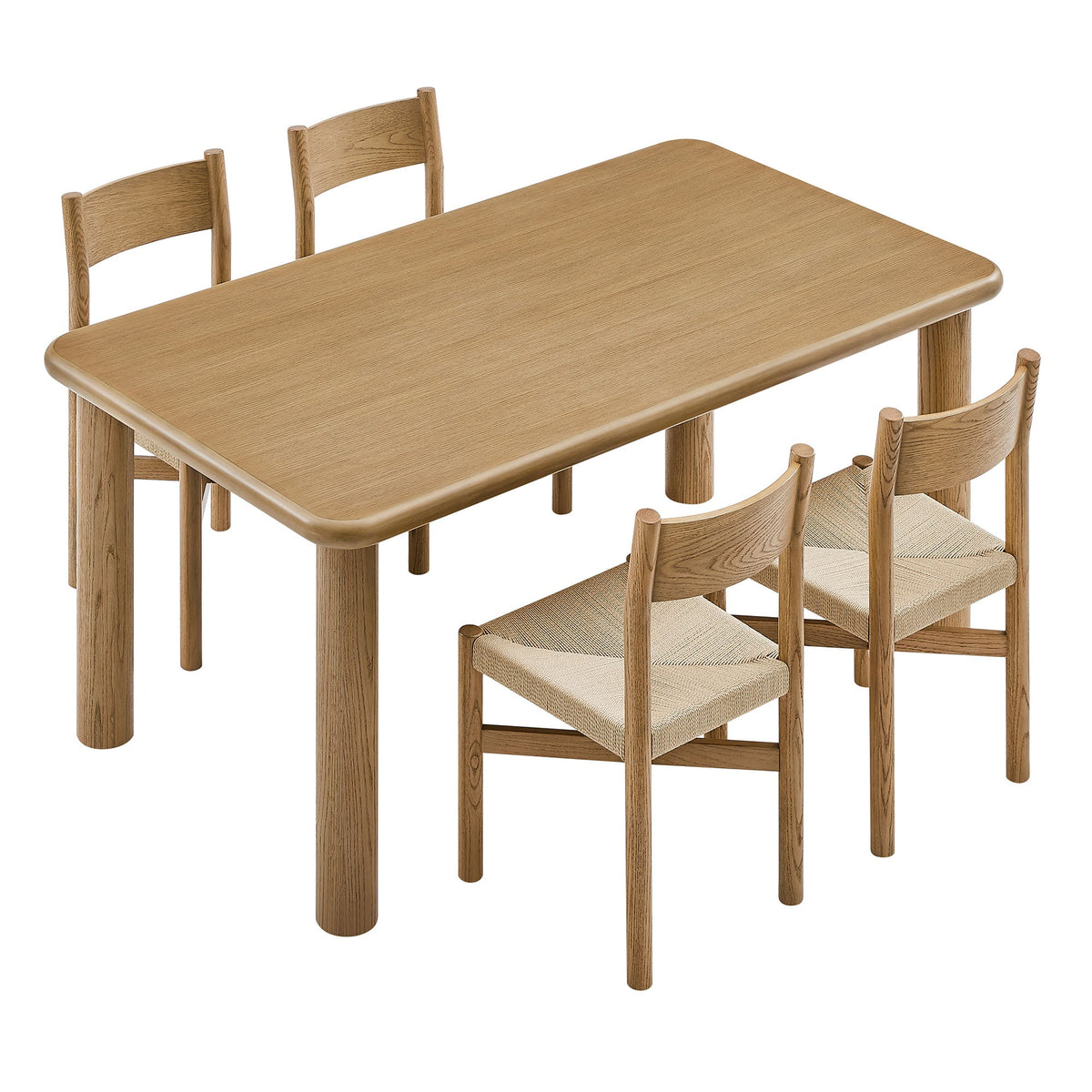 Alvia 5-Piece Oak Wood Dining Table and Chairs Set