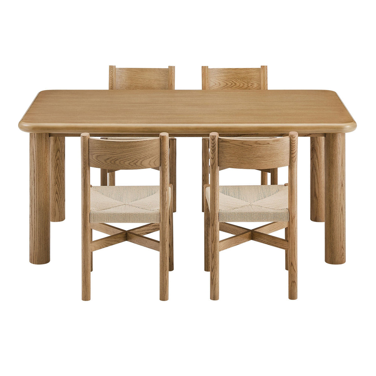 Alvia 5-Piece Oak Wood Dining Table and Chairs Set