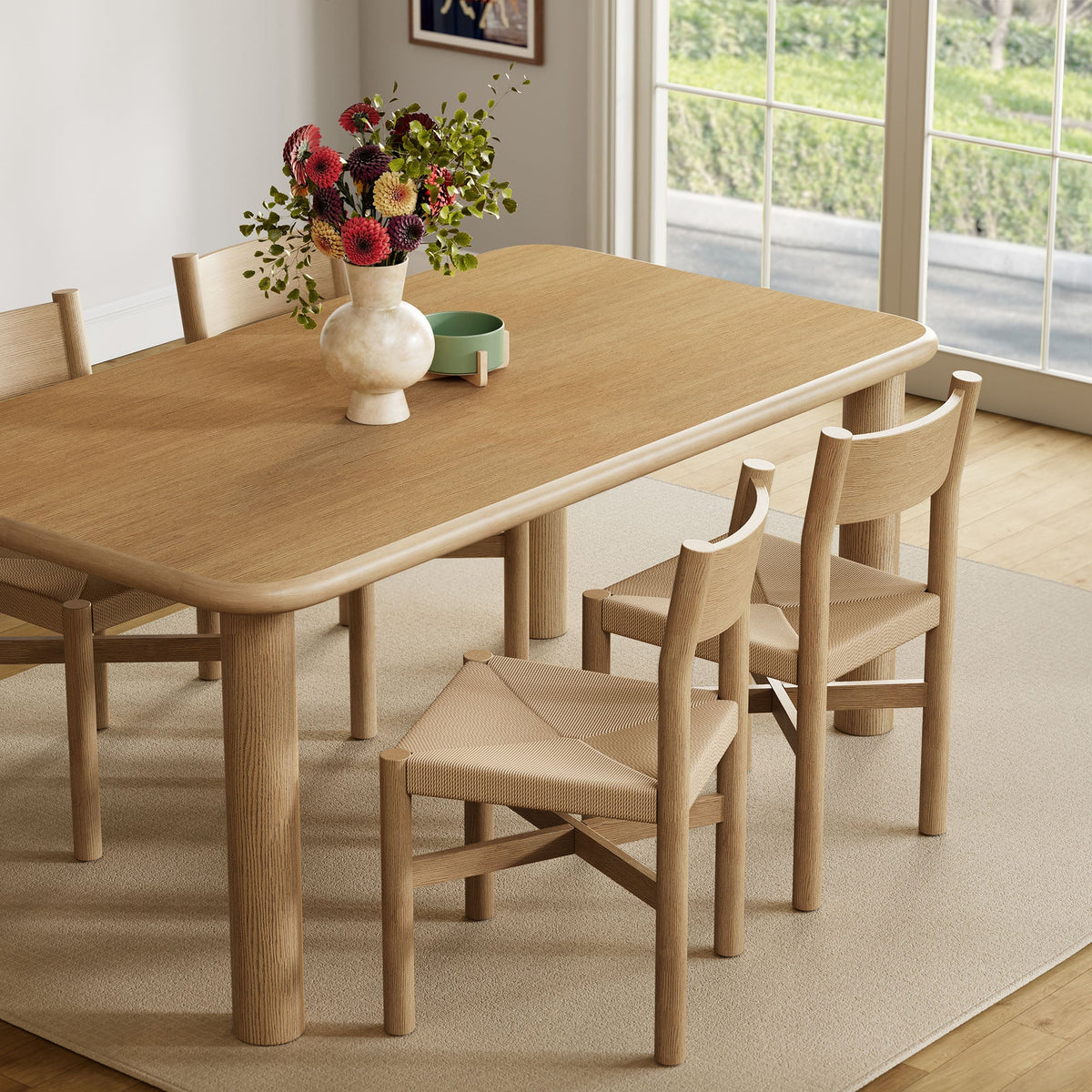Alvia 5-Piece Oak Wood Dining Table and Chairs Set