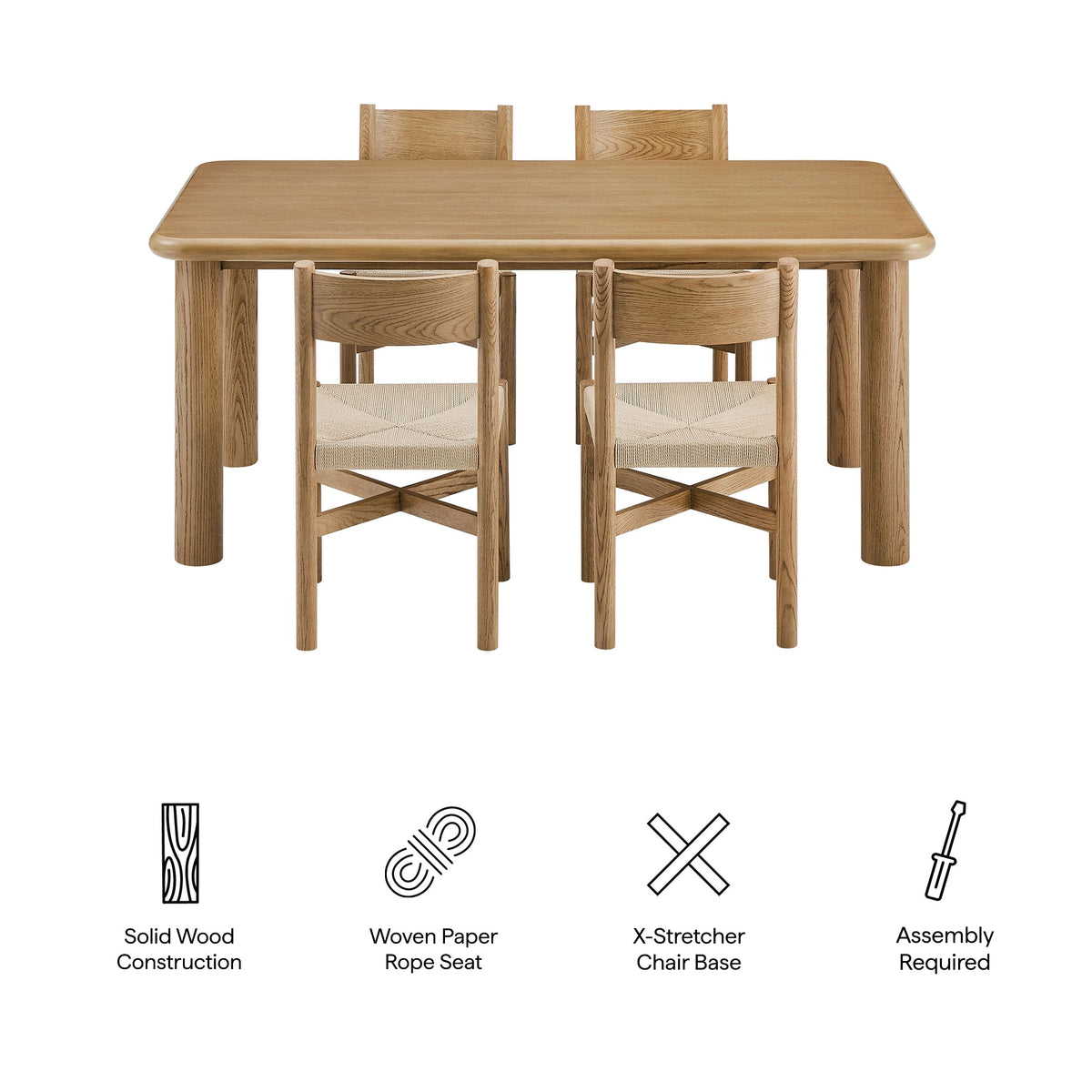 Alvia 5-Piece Oak Wood Dining Table and Chairs Set
