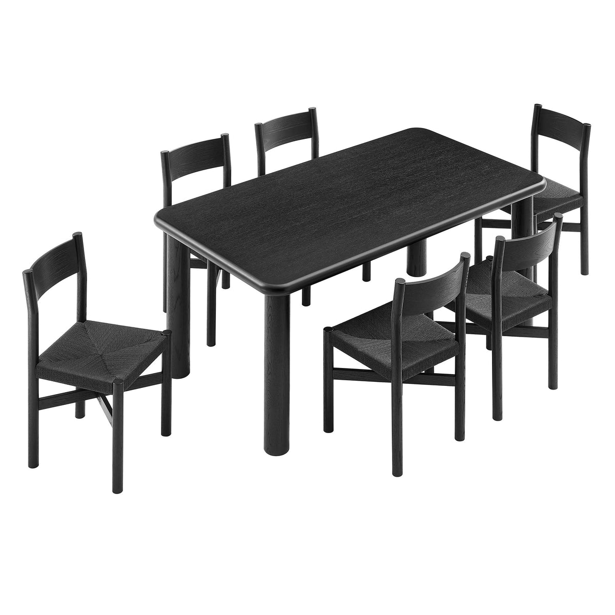Alvia 7-Piece Oak Wood Dining Table and Chairs Set