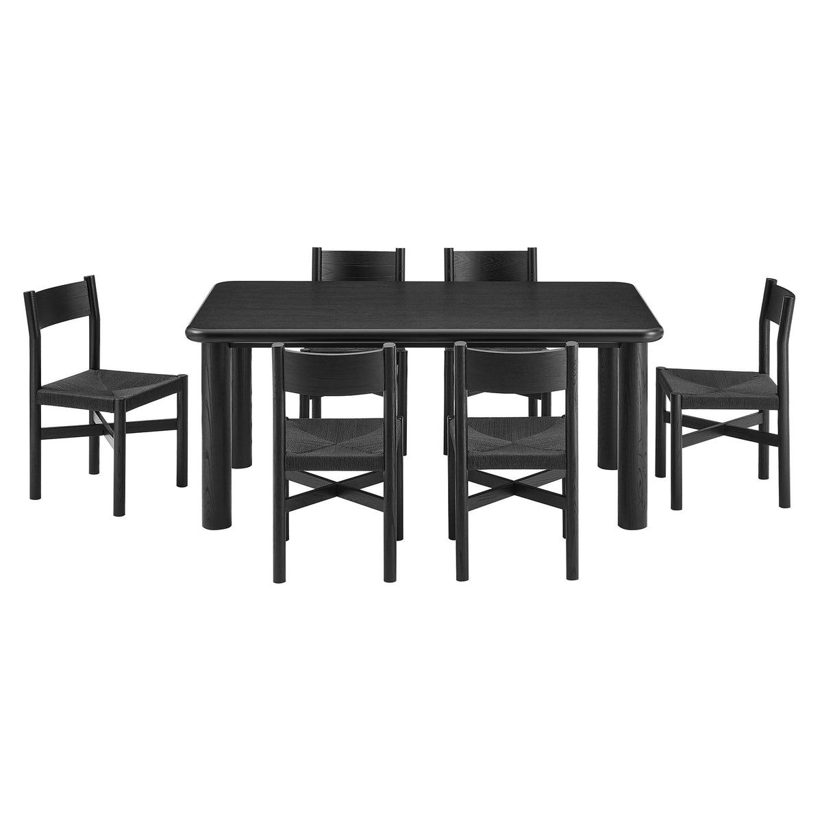 Alvia 7-Piece Oak Wood Dining Table and Chairs Set