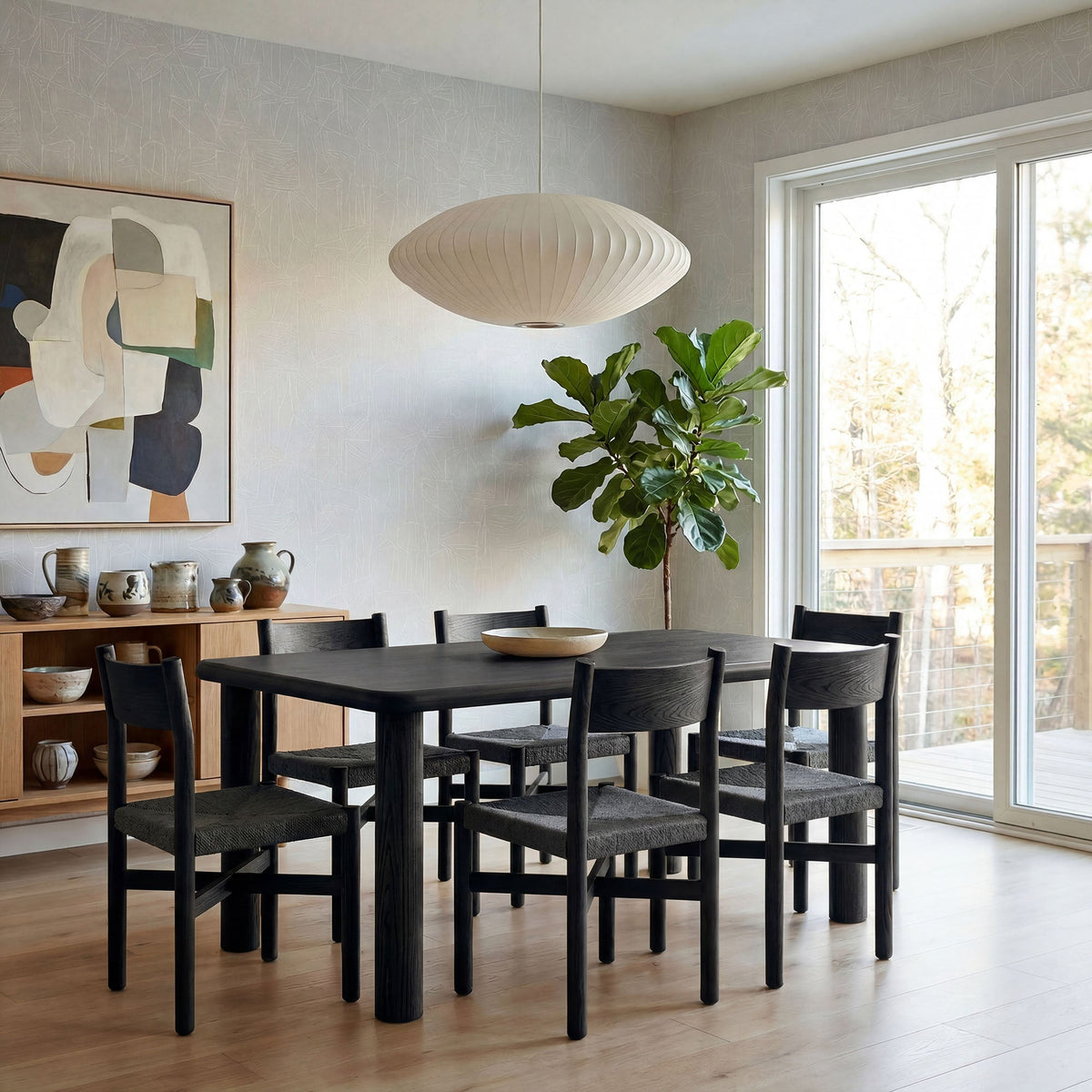 Alvia 7-Piece Oak Wood Dining Table and Chairs Set