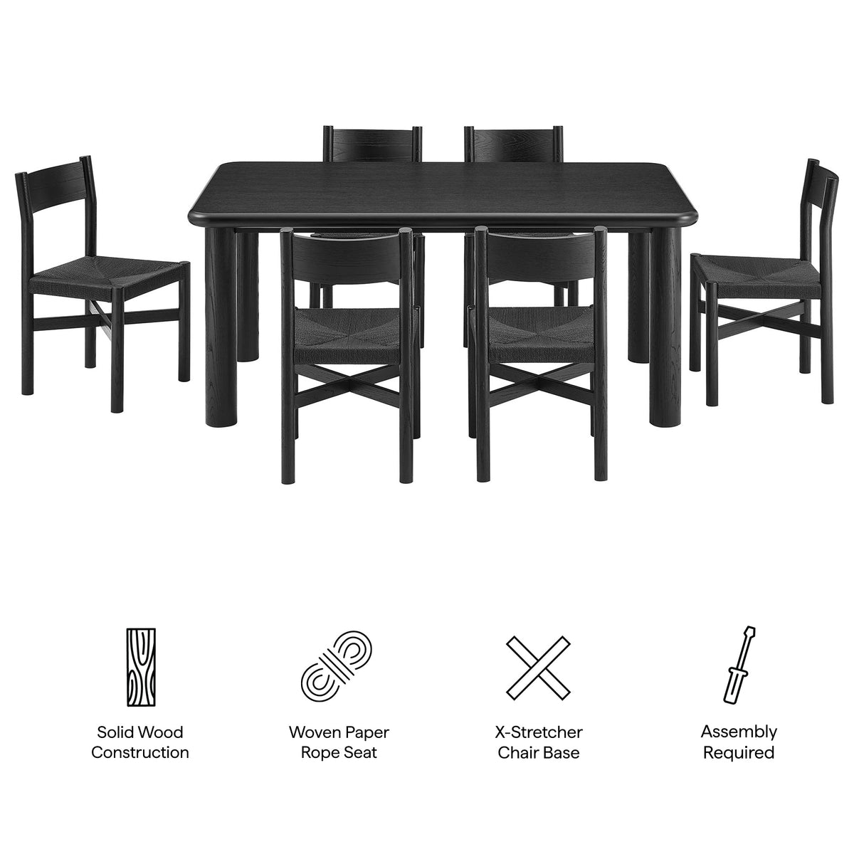 Alvia 7-Piece Oak Wood Dining Table and Chairs Set