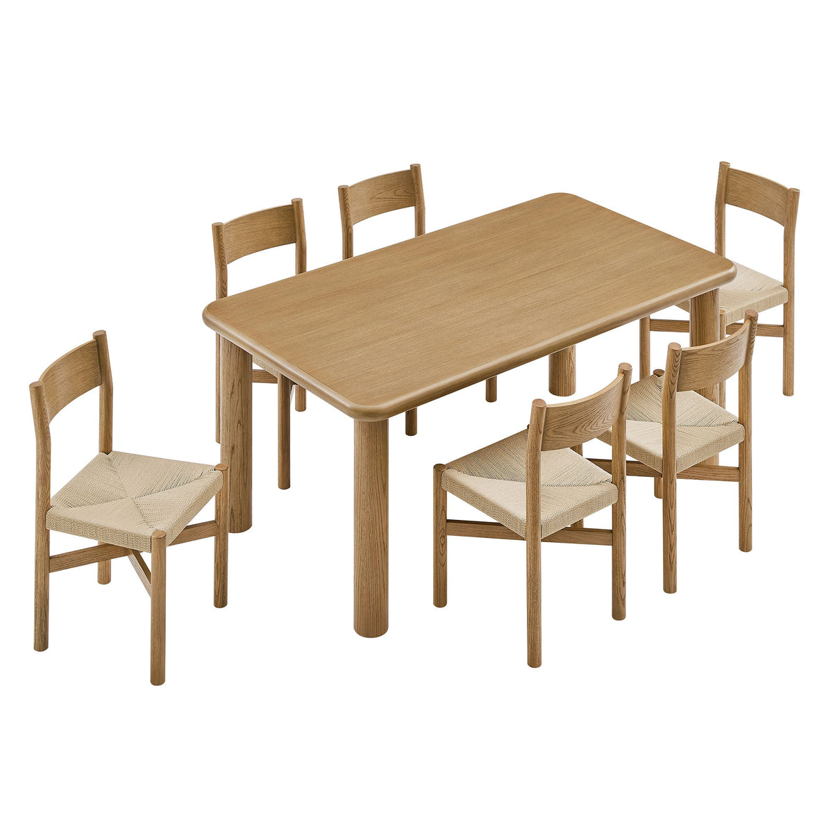 Alvia 7-Piece Oak Wood Dining Table and Chairs Set