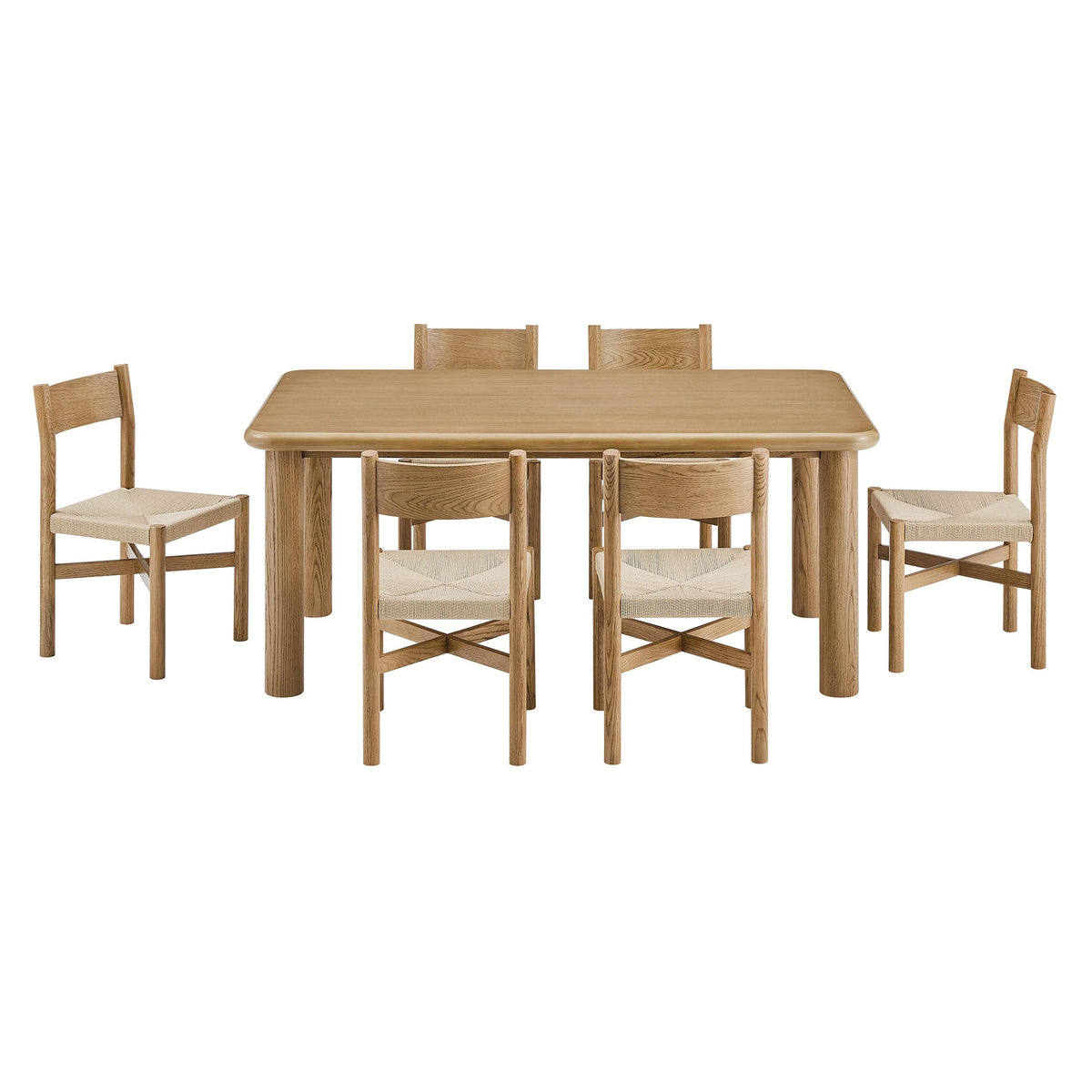 Alvia 7-Piece Oak Wood Dining Table and Chairs Set