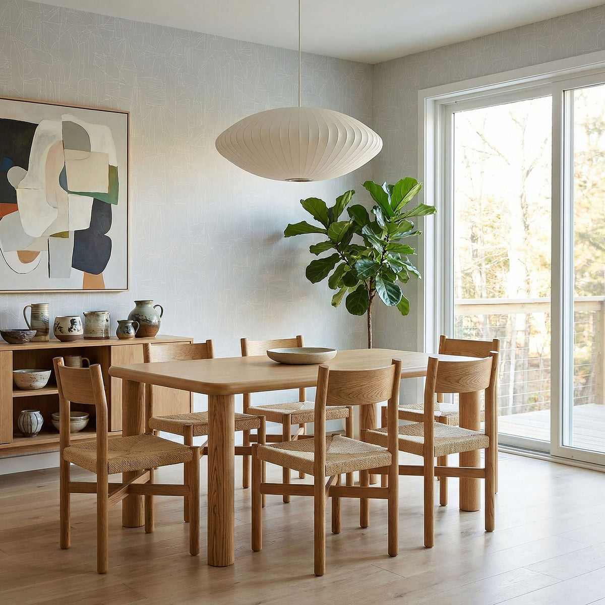 Alvia 7-Piece Oak Wood Dining Table and Chairs Set