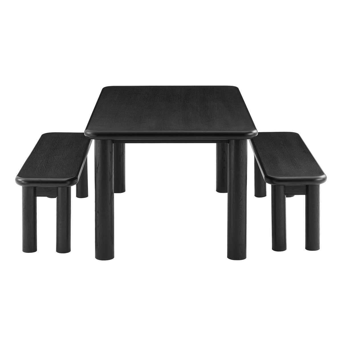 Alvia 3-Piece Oak Wood Dining Table and Benches Set