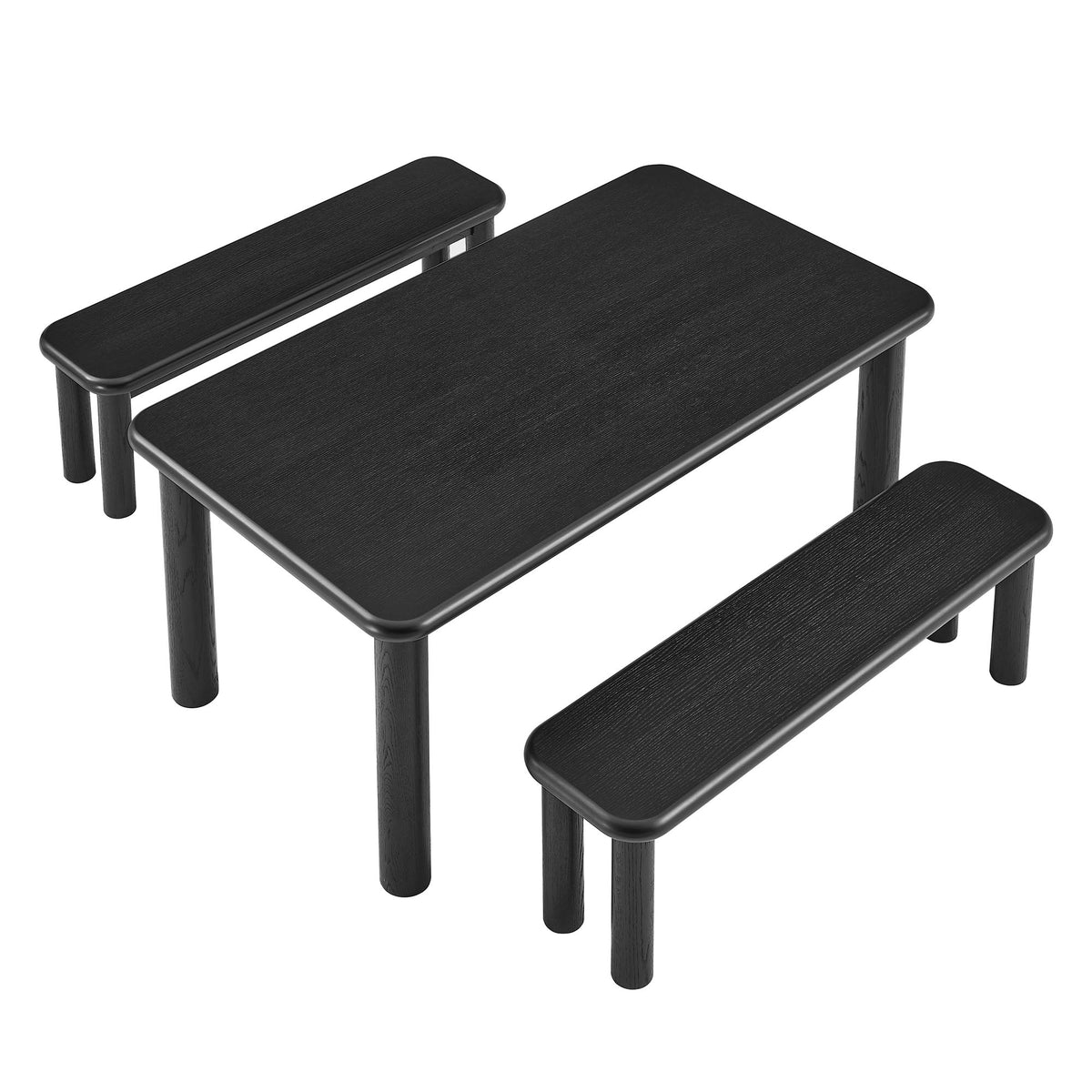 Alvia 3-Piece Oak Wood Dining Table and Benches Set - view 4