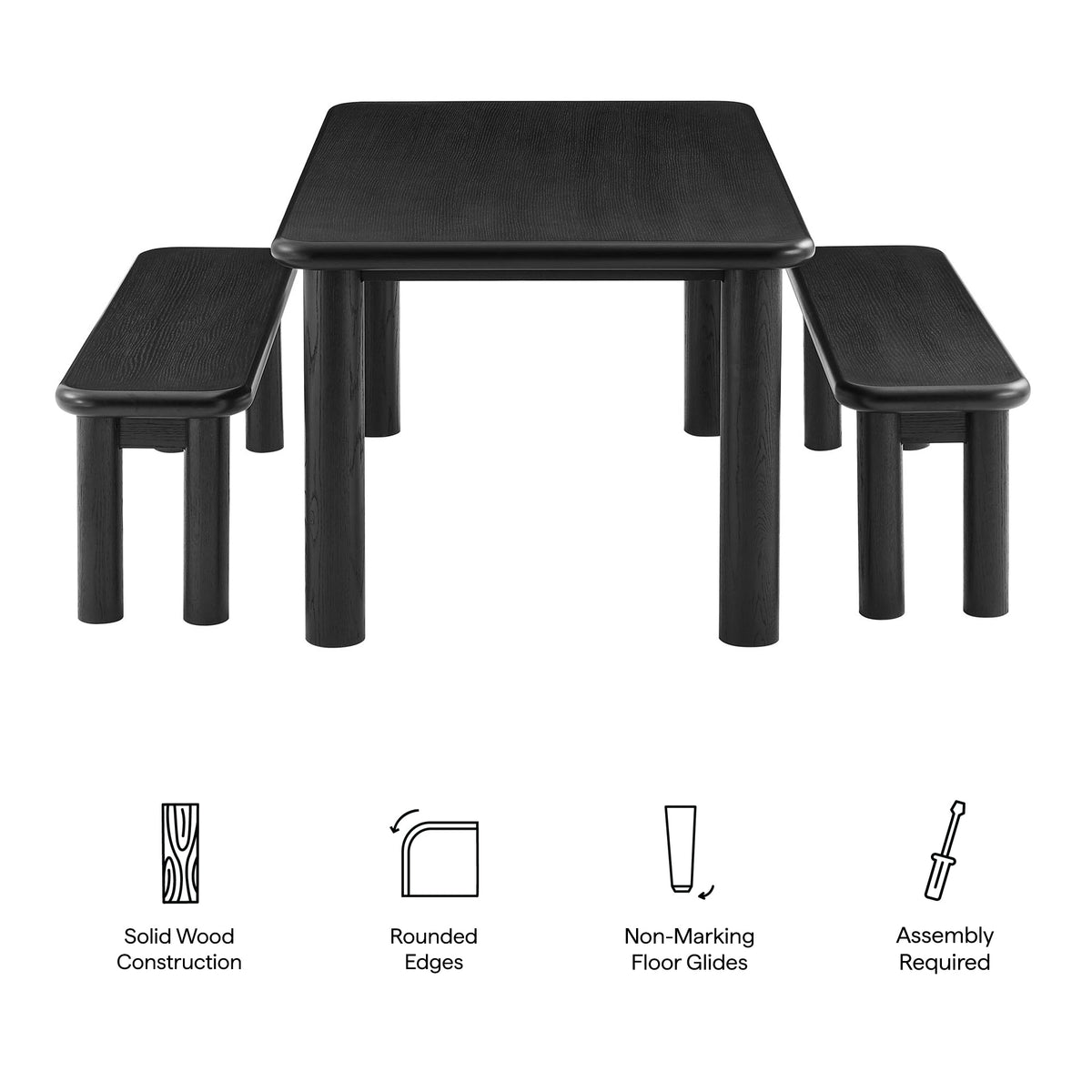 Alvia 3-Piece Oak Wood Dining Table and Benches Set - view 10
