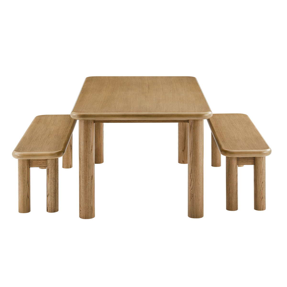 Alvia 3-Piece Oak Wood Dining Table and Benches Set