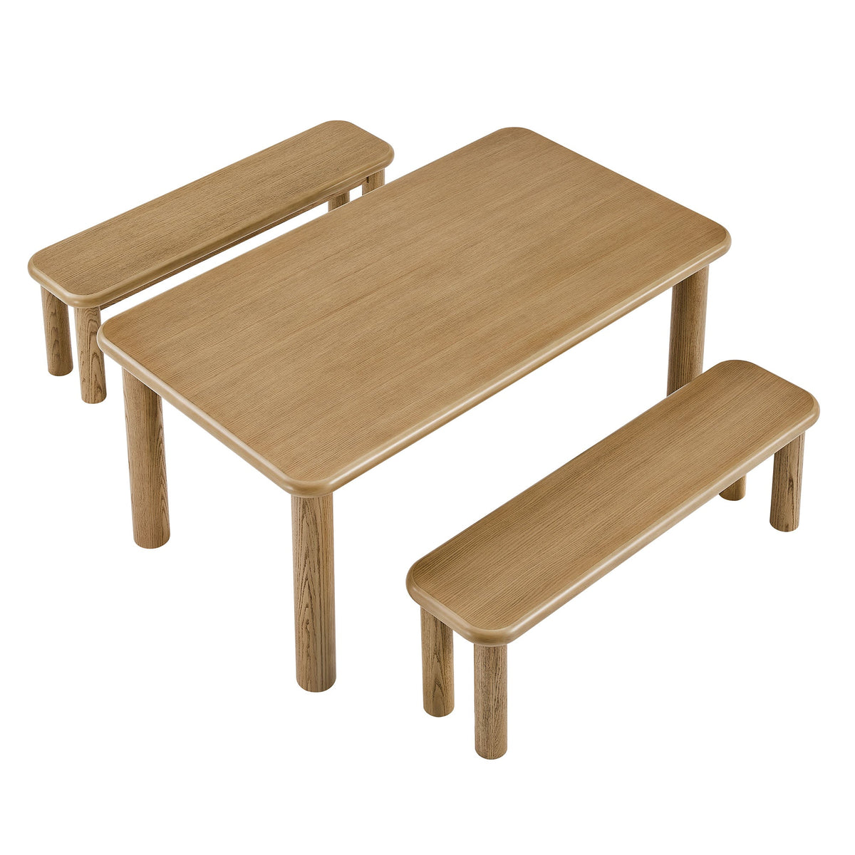 Alvia 3-Piece Oak Wood Dining Table and Benches Set - view 3