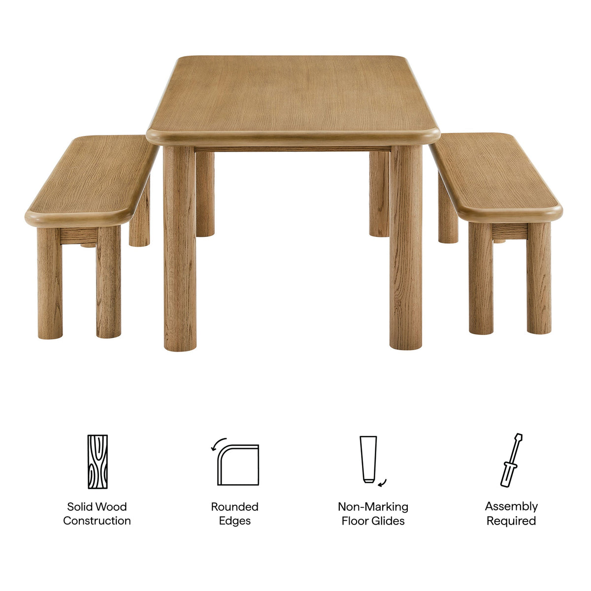 Alvia 3-Piece Oak Wood Dining Table and Benches Set - view 9