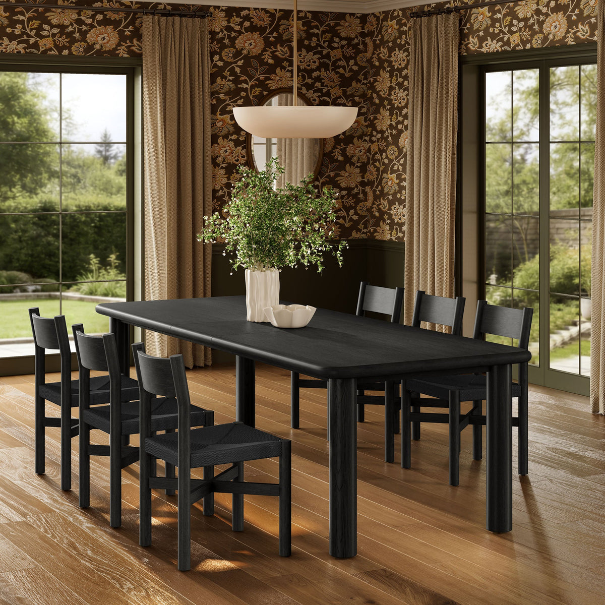 Alvia 7-Piece Oak Wood Extendable Dining Table and Chairs Set