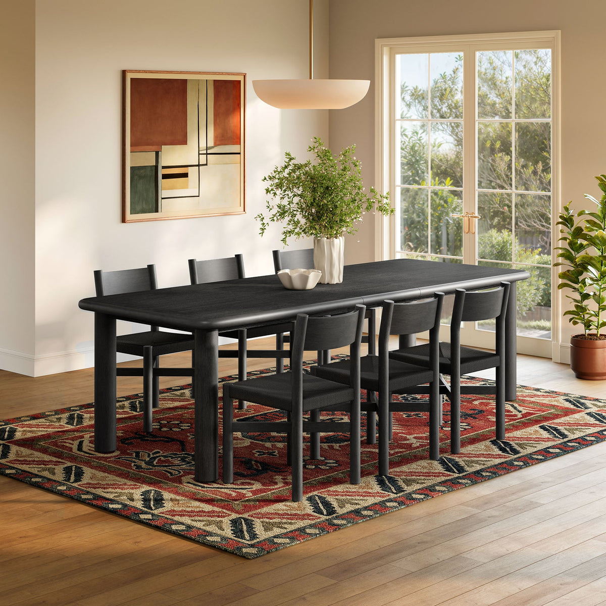Alvia 7-Piece Oak Wood Extendable Dining Table and Chairs Set
